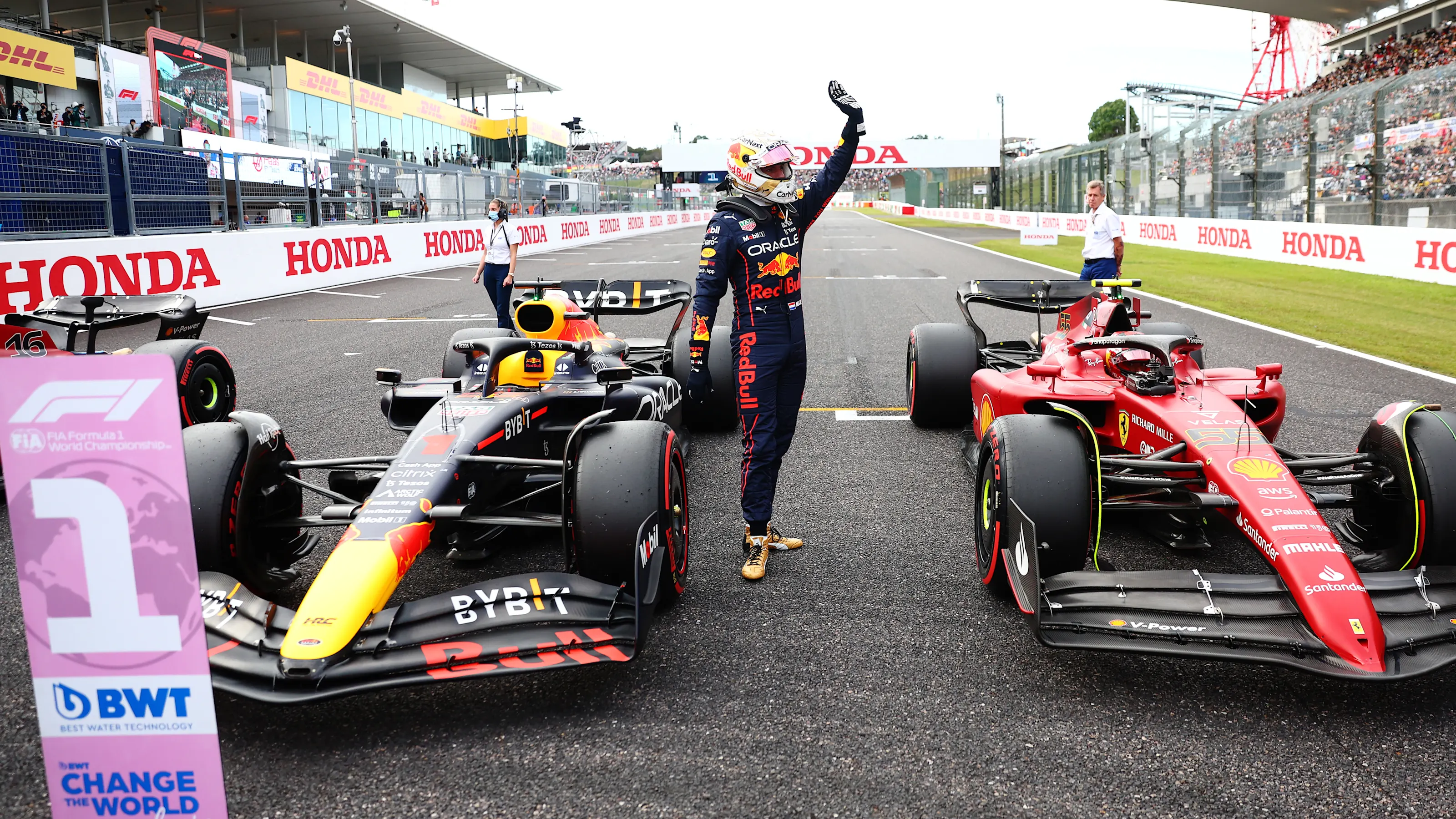 SUZUKA, JAPAN - OCTOBER 08: Pole position qualifier Max Verstappen of the Netherlands and Oracle