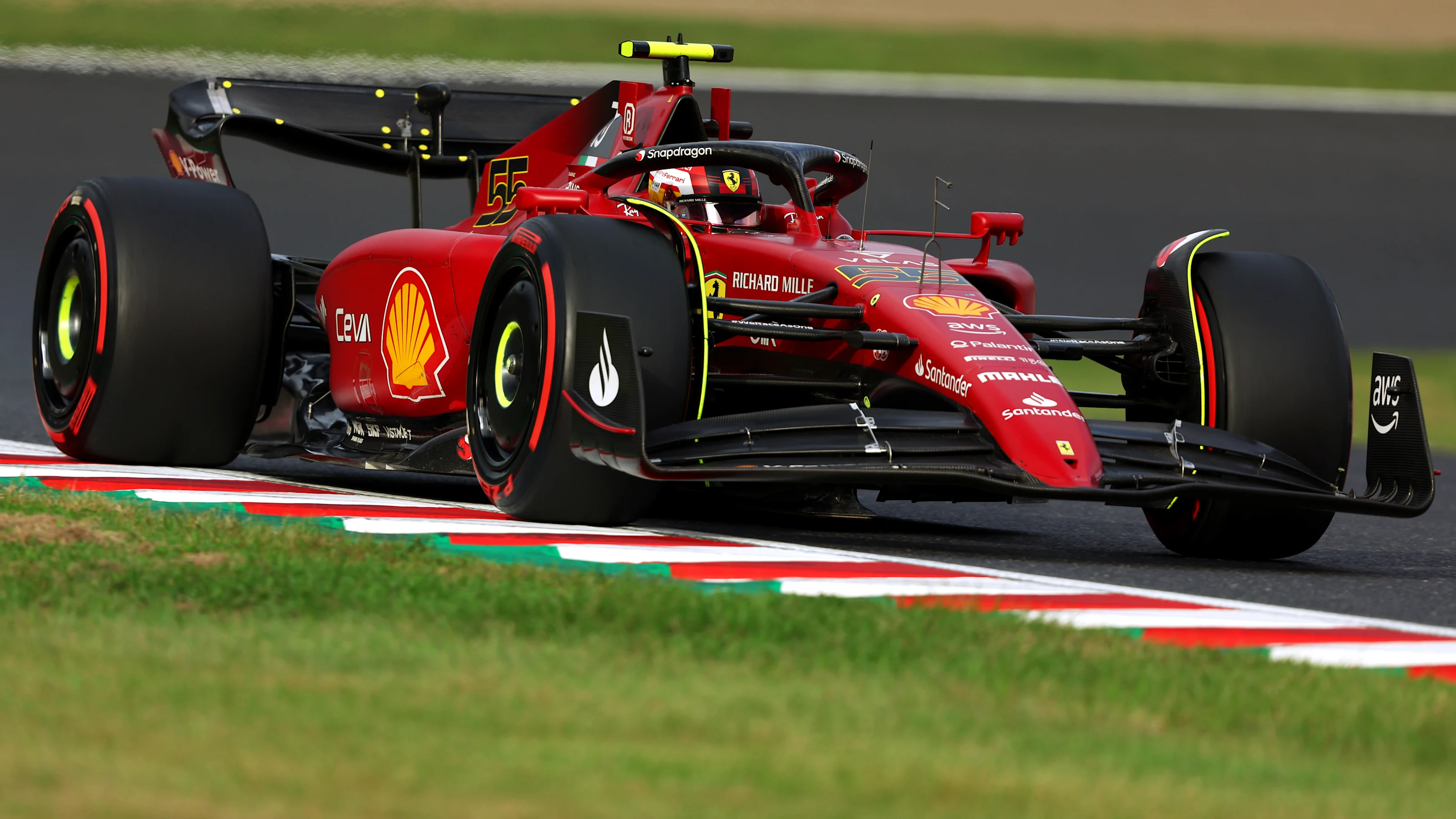 SUZUKA, JAPAN - OCTOBER 08: Carlos Sainz of Spain driving (55) the Ferrari F1-75 on track during