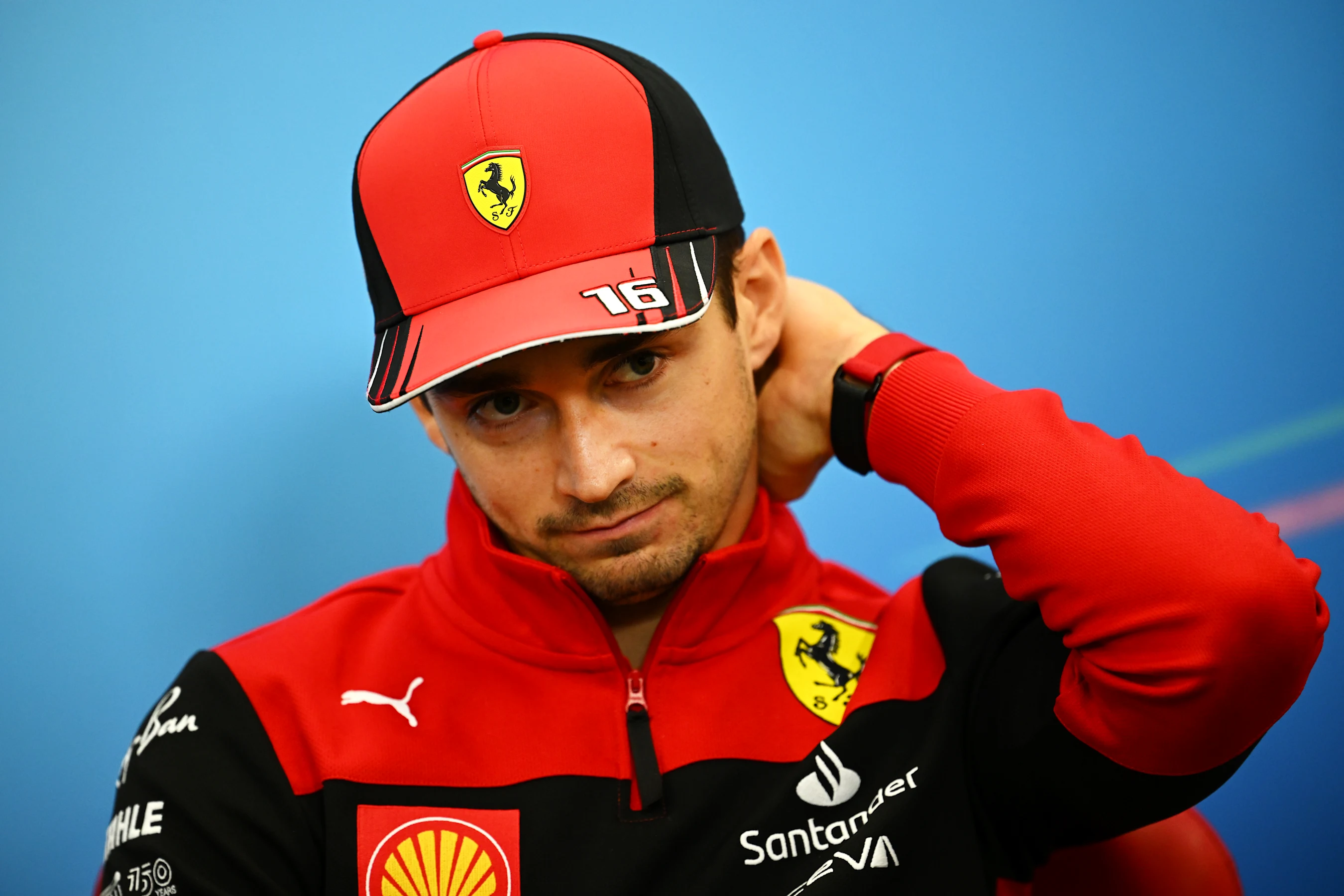 SUZUKA, JAPAN - OCTOBER 06: Charles Leclerc of Monaco and Ferrari attends the Drivers Press