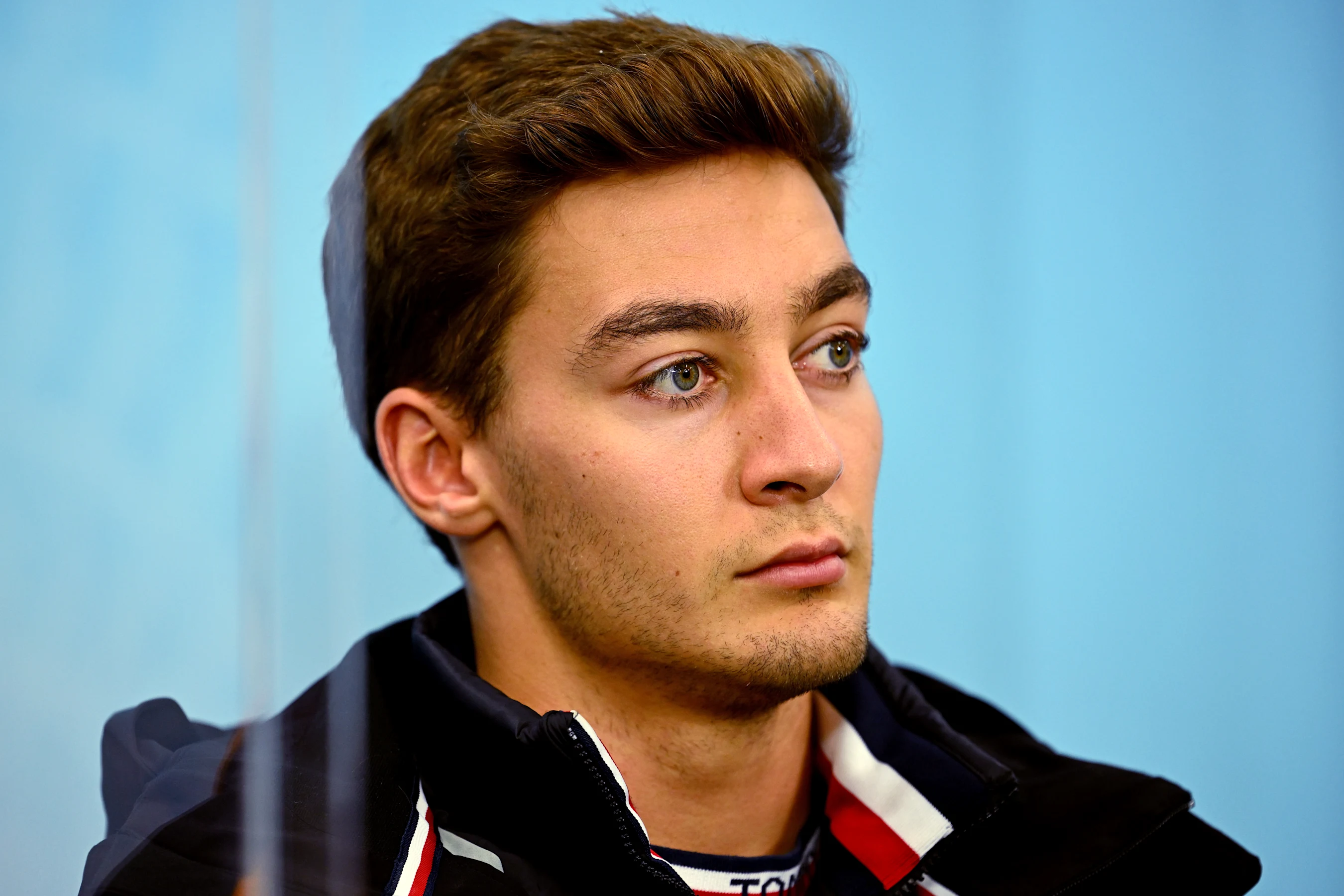 SUZUKA, JAPAN - OCTOBER 06: George Russell of Great Britain and Mercedes attends the Drivers Press