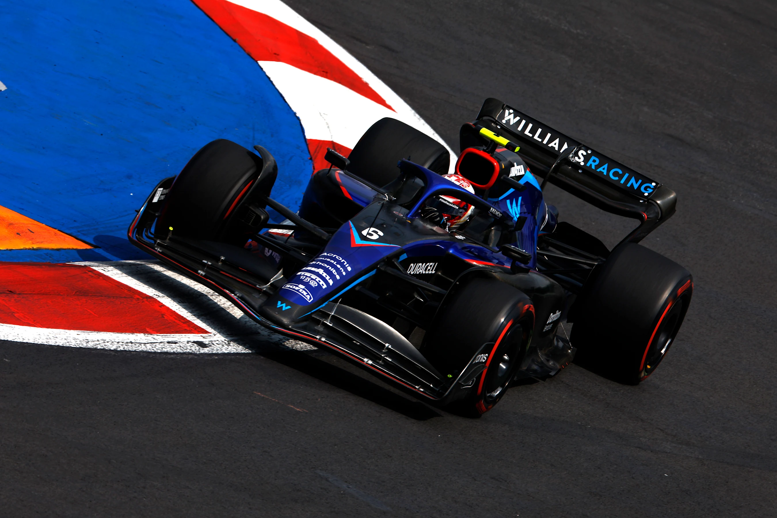 MEXICO CITY, MEXICO - OCTOBER 28: Nicholas Latifi of Canada driving the (6) Williams FW44 Mercedes
