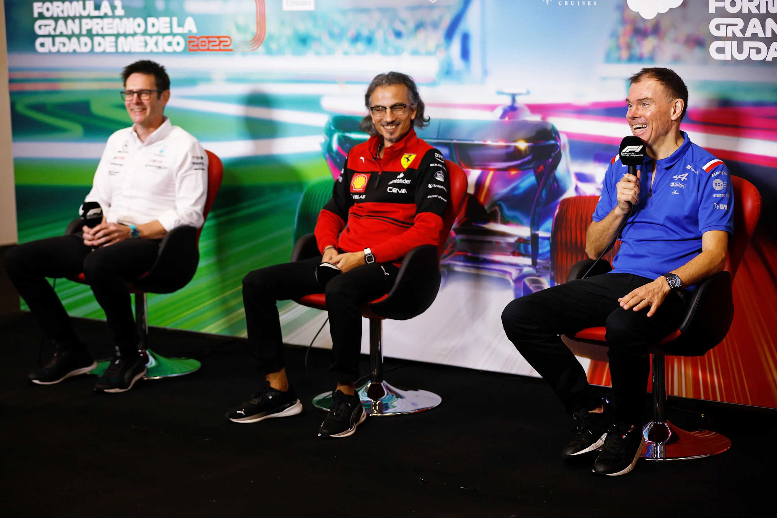 MEXICO CITY, MEXICO - OCTOBER 29: (L-R) Andrew Shovlin, Trackside Engineering Director of Mercedes