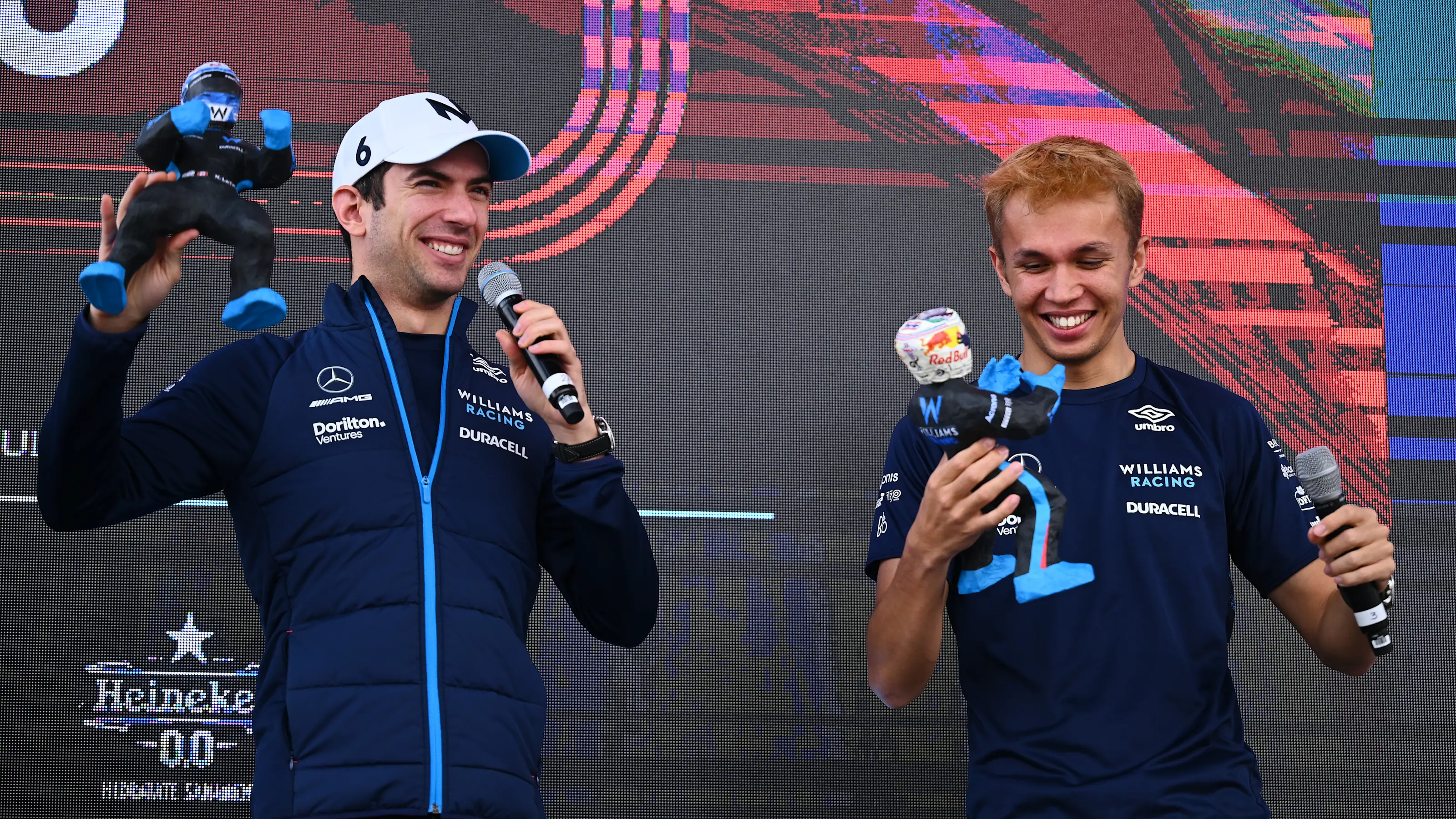 MEXICO CITY, MEXICO - OCTOBER 29: Nicholas Latifi of Canada and Williams and Alexander Albon of