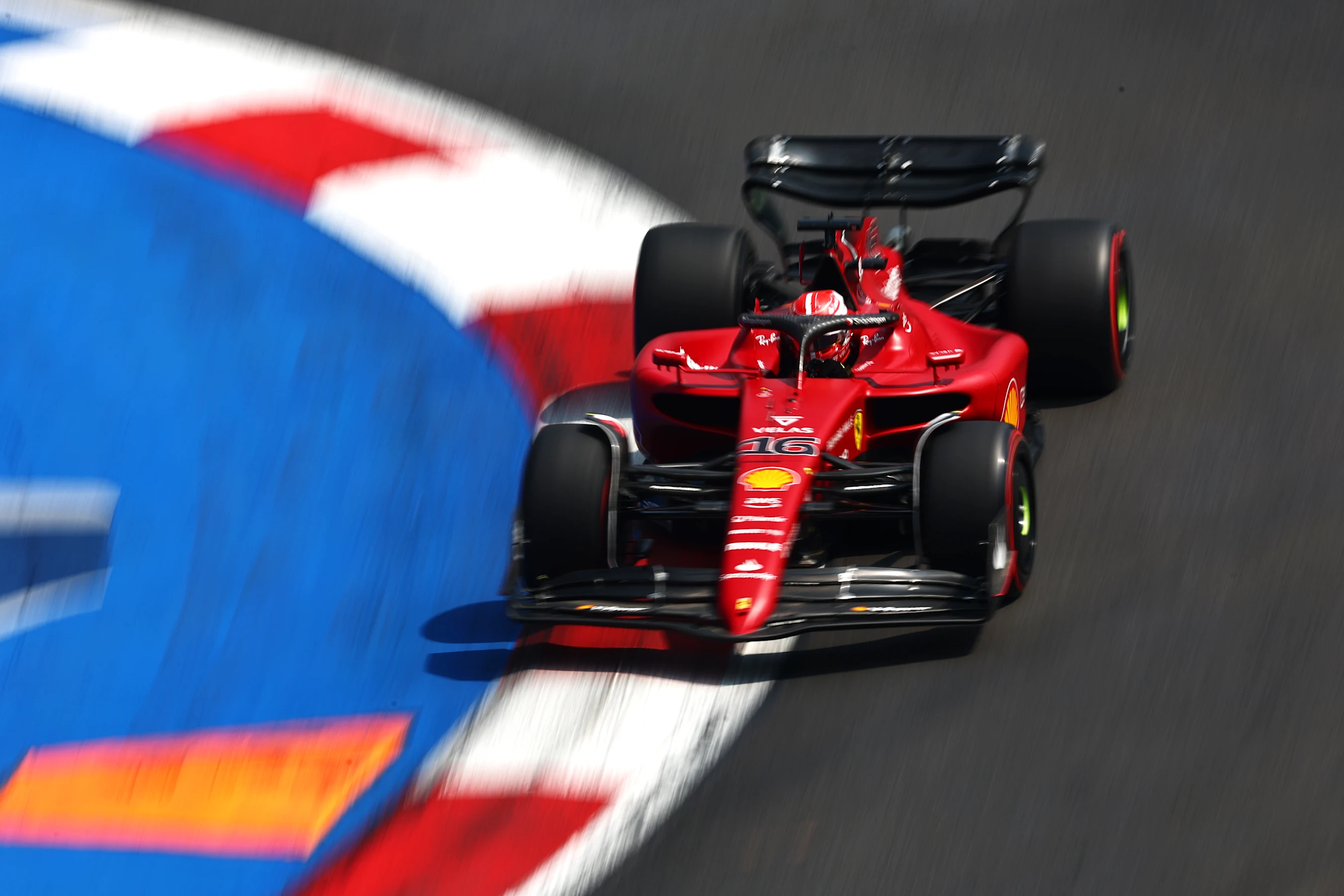 MEXICO CITY, MEXICO - OCTOBER 29: Charles Leclerc of Monaco driving the (16) Ferrari F1-75 on track