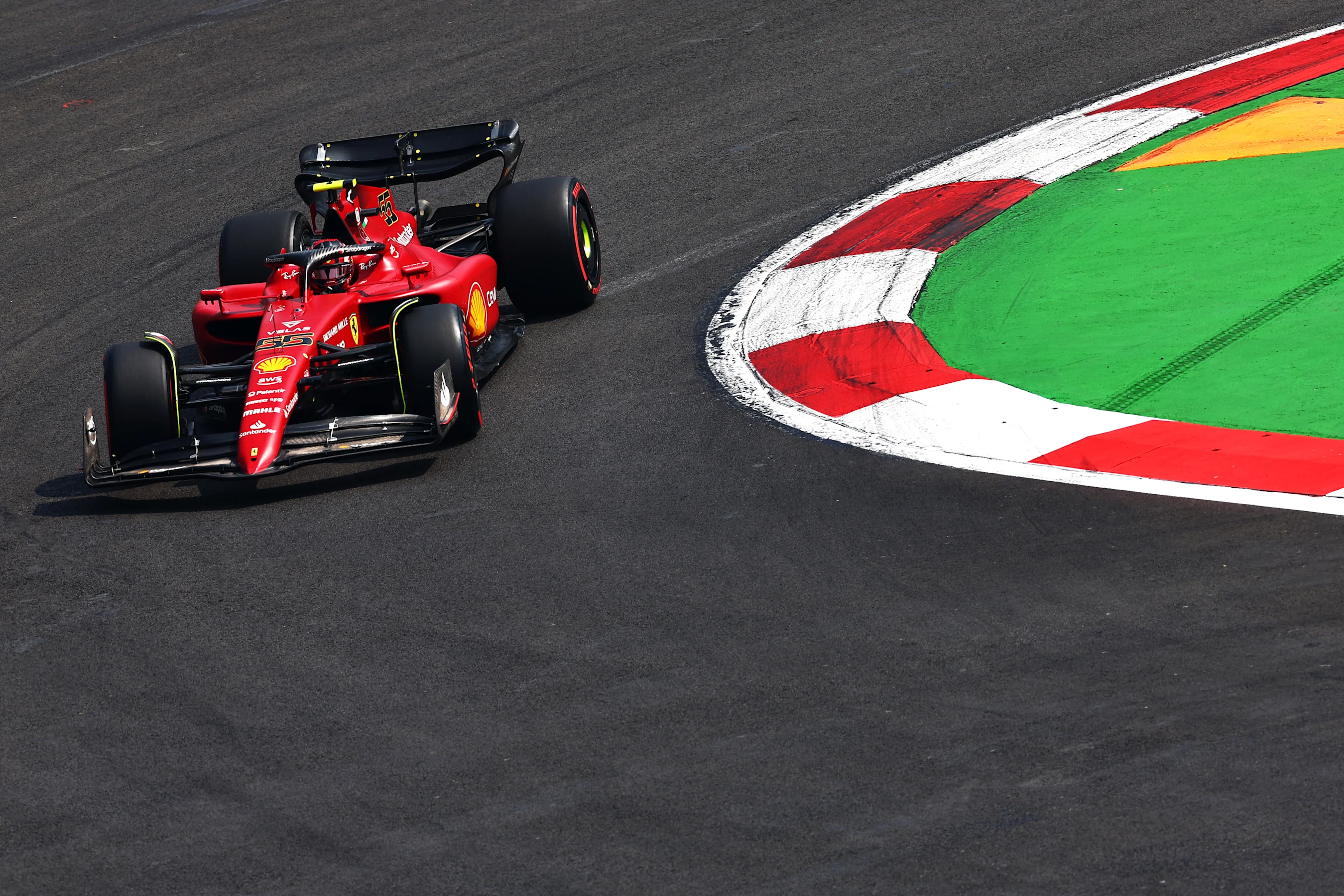 MEXICO CITY, MEXICO - OCTOBER 29: Carlos Sainz of Spain driving (55) the Ferrari F1-75 on track
