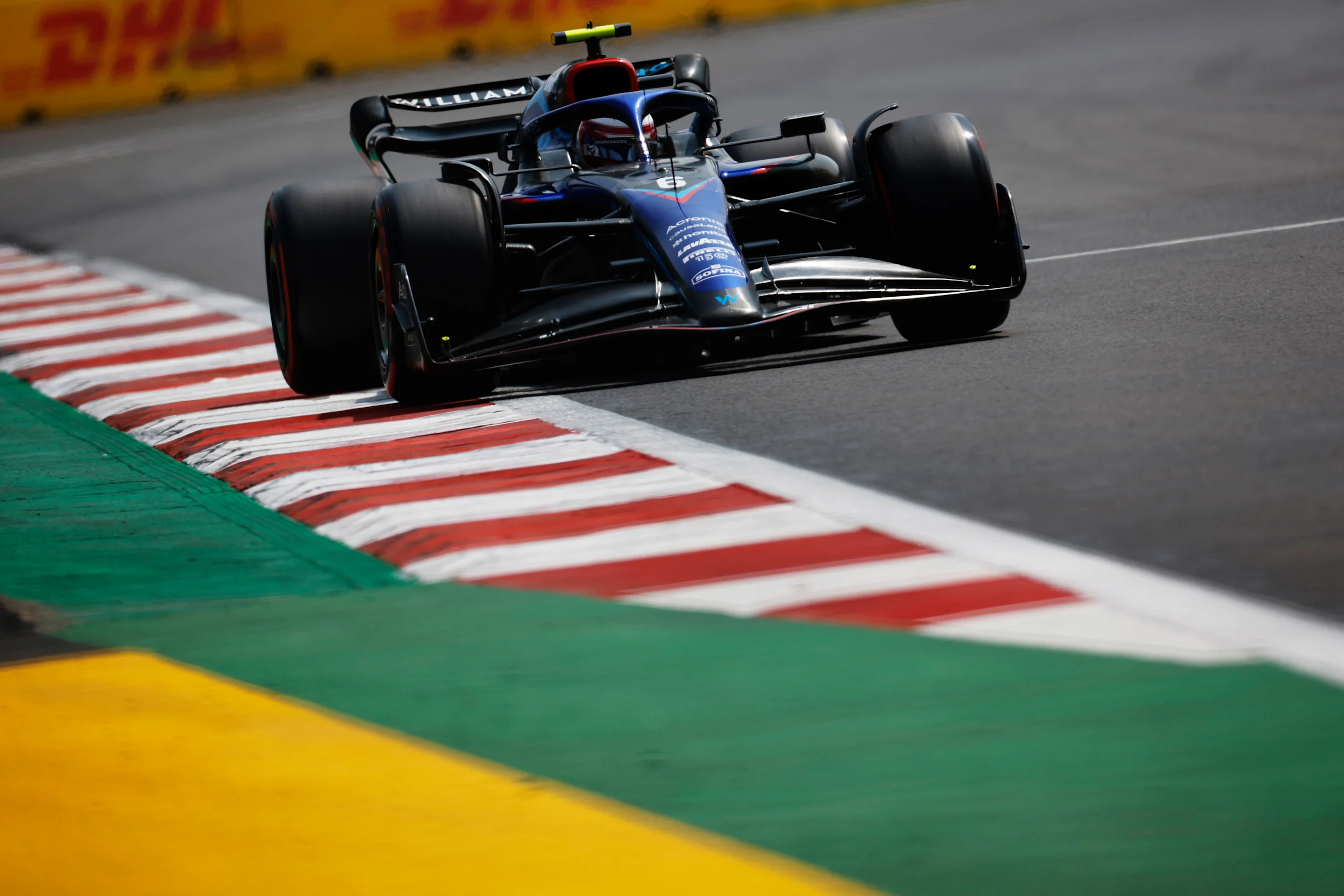 MEXICO CITY, MEXICO - OCTOBER 29: Nicholas Latifi of Canada driving the (6) Williams FW44 Mercedes