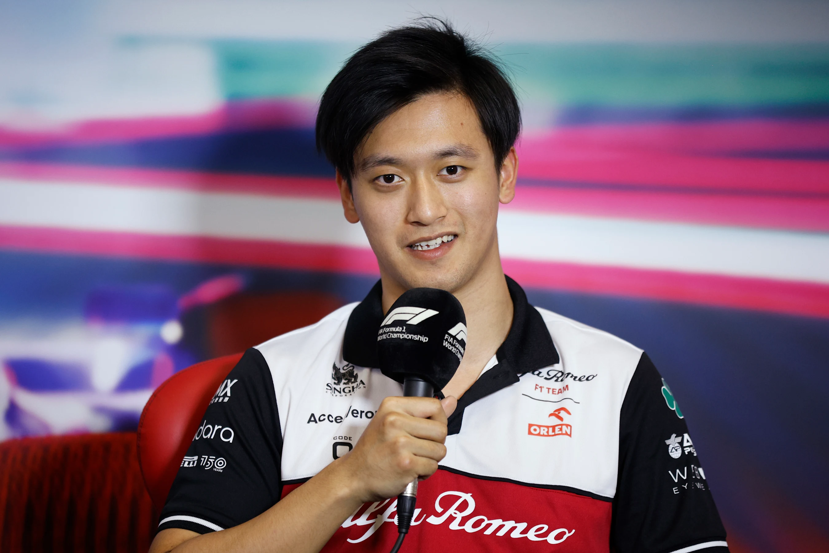 MEXICO CITY, MEXICO - OCTOBER 27: Zhou Guanyu of China and Alfa Romeo F1 attends the Drivers Press