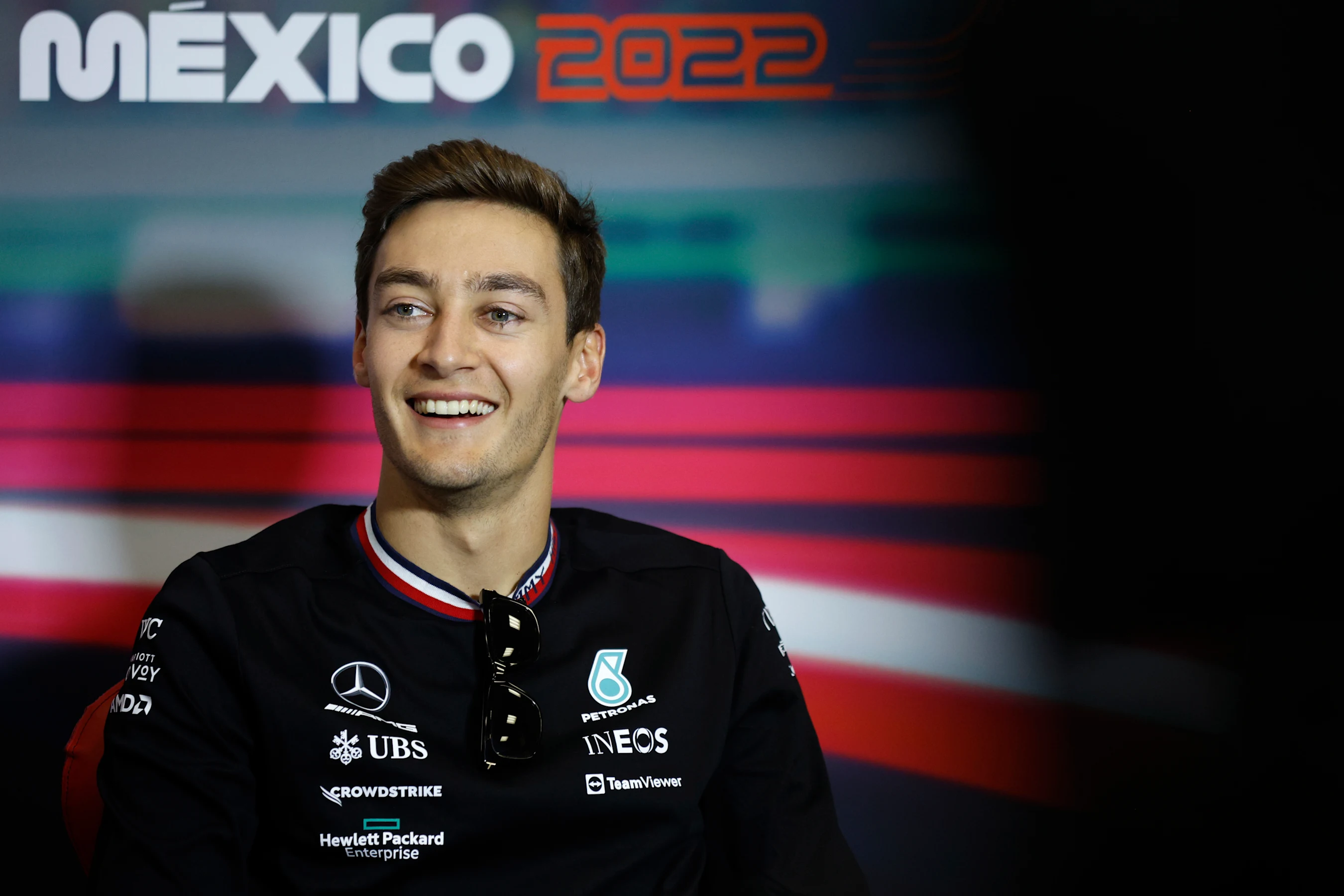 MEXICO CITY, MEXICO - OCTOBER 27: George Russell of Great Britain and Mercedes attends the Drivers