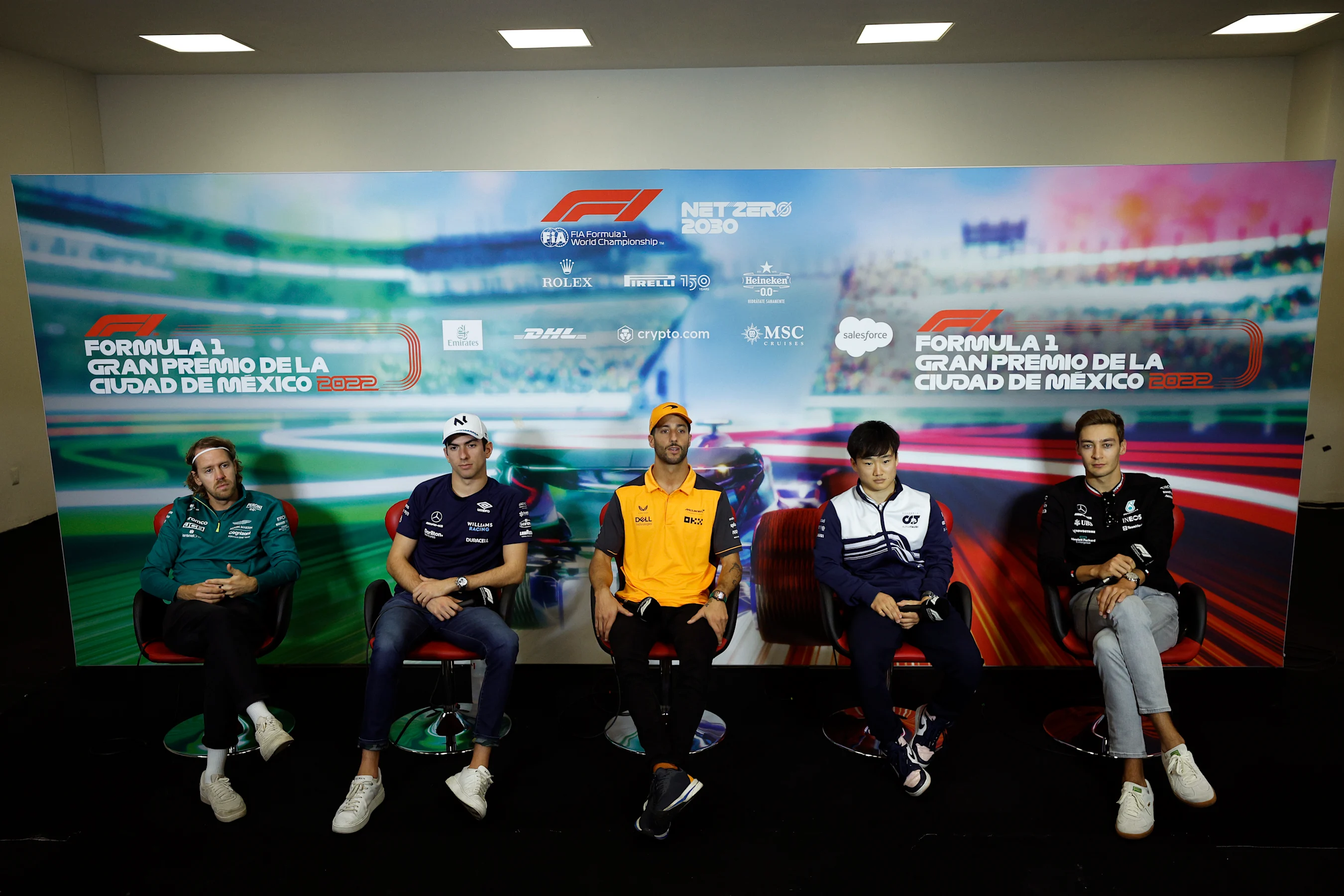MEXICO CITY, MEXICO - OCTOBER 27: (L-R) Sebastian Vettel of Germany and Aston Martin F1 Team,