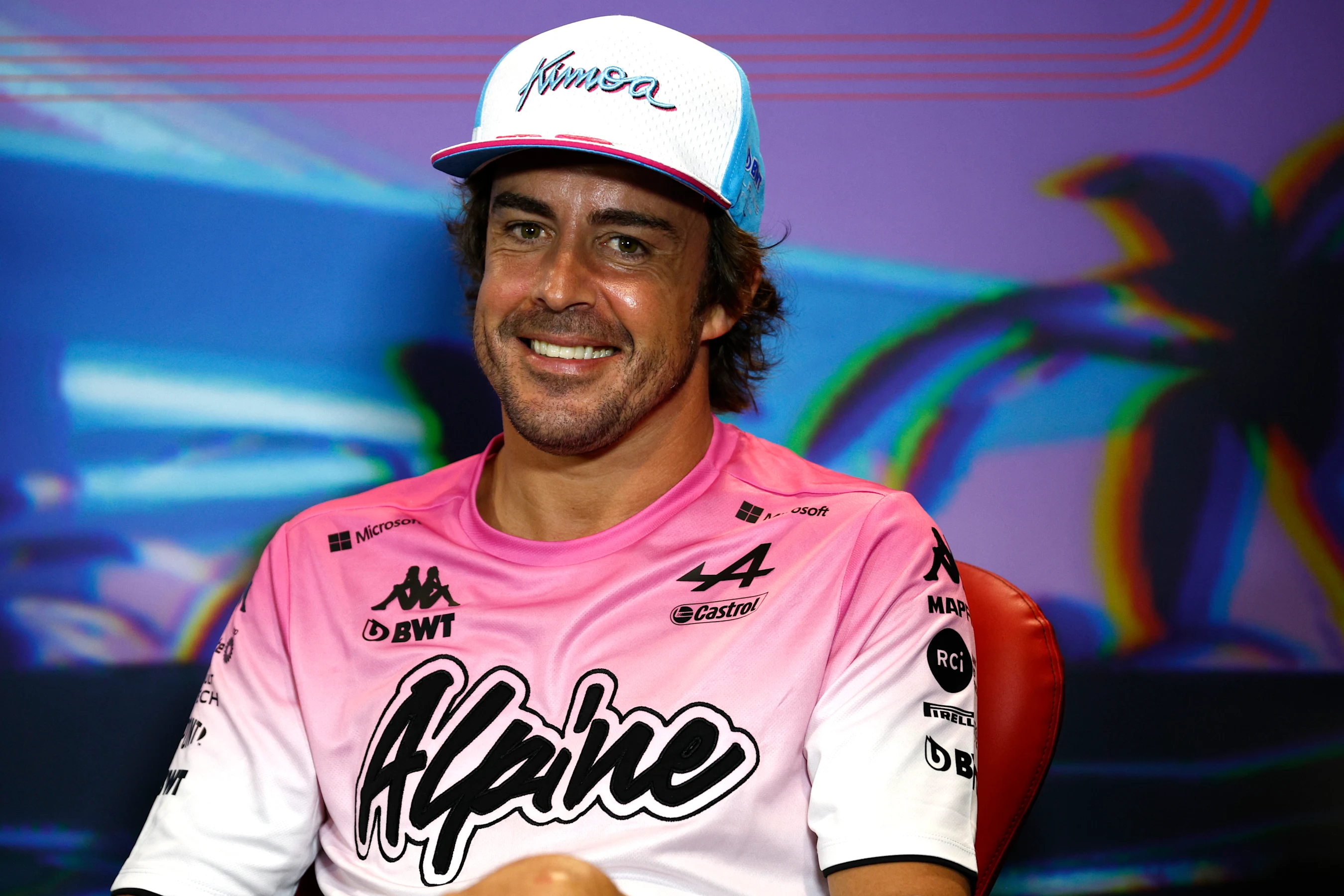 MIAMI, FLORIDA - MAY 06: Fernando Alonso of Spain and Alpine F1 talks in the Drivers Press