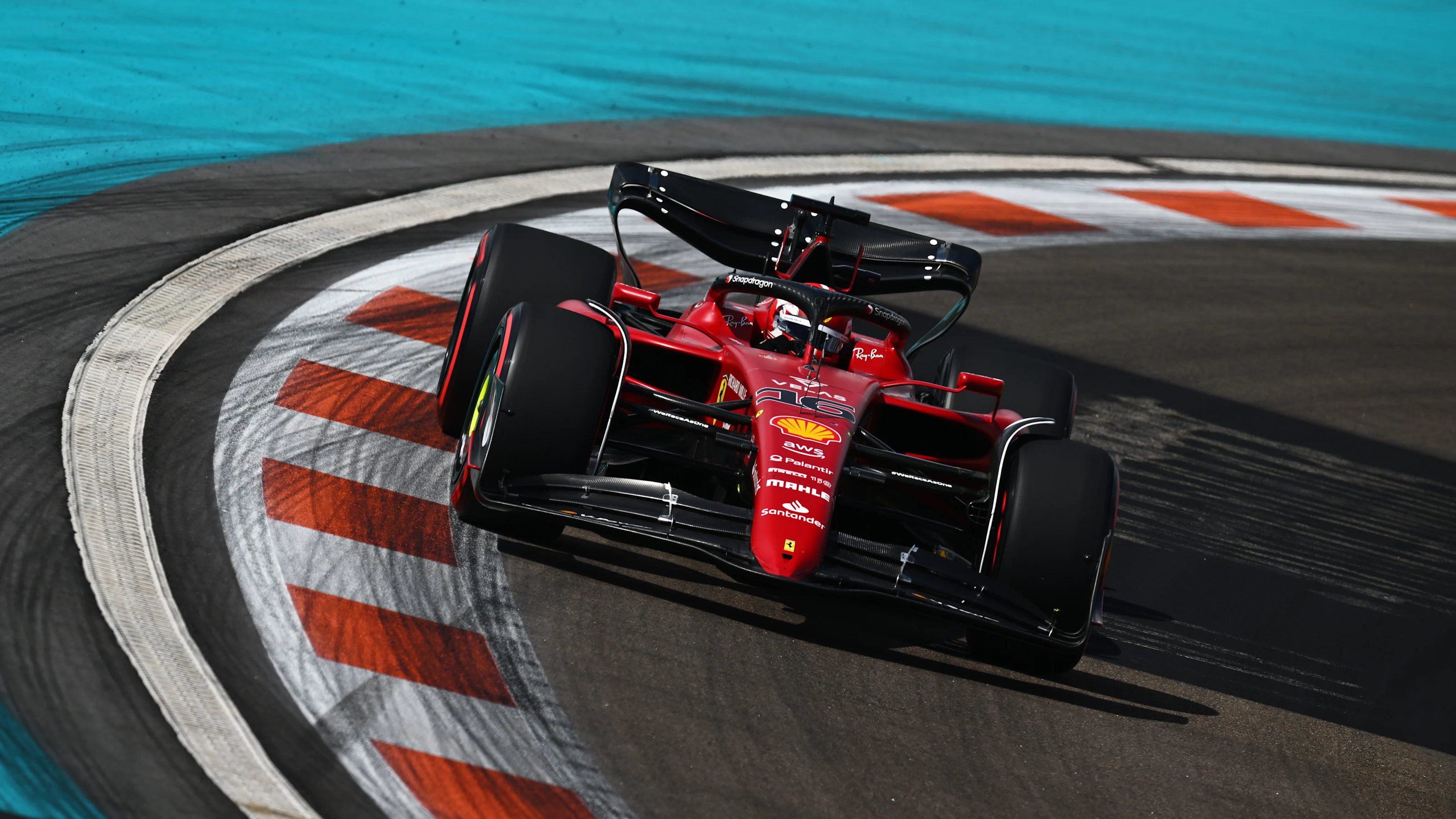 MIAMI, FLORIDA - MAY 07: Charles Leclerc of Monaco driving (16) the Ferrari F1-75 on track during