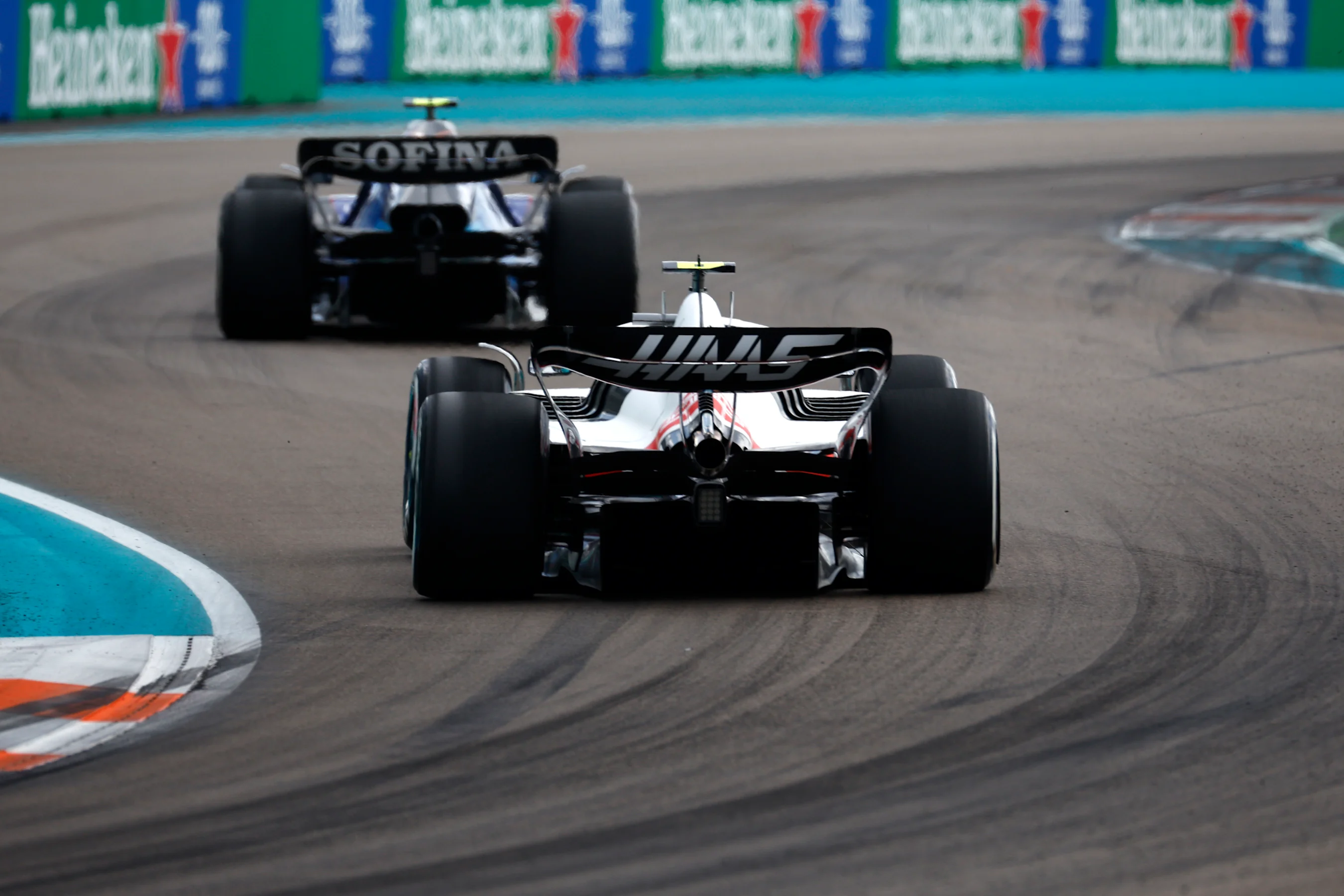 MIAMI, FLORIDA - MAY 08: Mick Schumacher of Germany driving the (47) Haas F1 VF-22 Ferrari follows