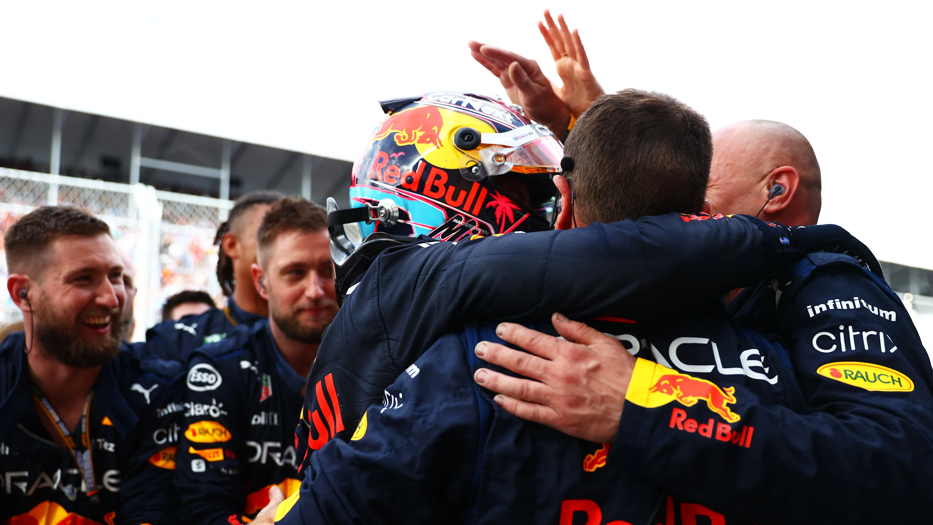 MIAMI, FLORIDA - MAY 08: Race winner Max Verstappen of the Netherlands and Oracle Red Bull Racing