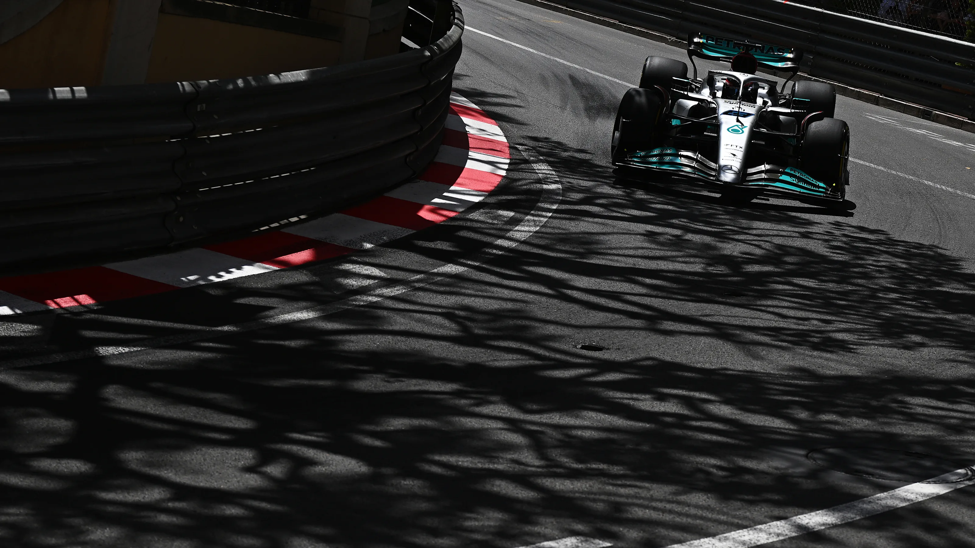 MONTE-CARLO, MONACO - MAY 27: George Russell of Great Britain driving the (63) Mercedes AMG