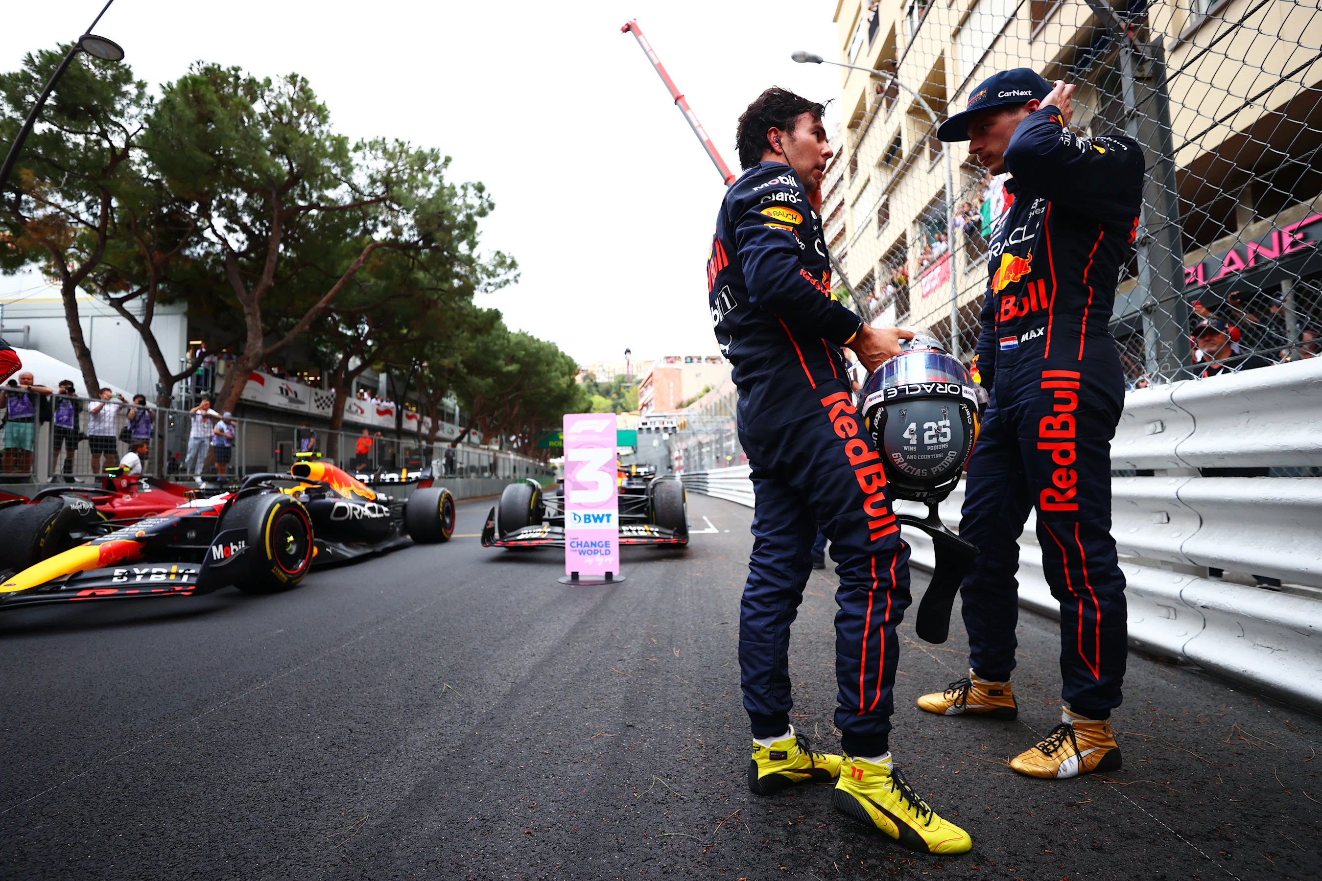 MONTE-CARLO, MONACO - MAY 29: Race winner Sergio Perez of Mexico and Oracle Red Bull Racing and