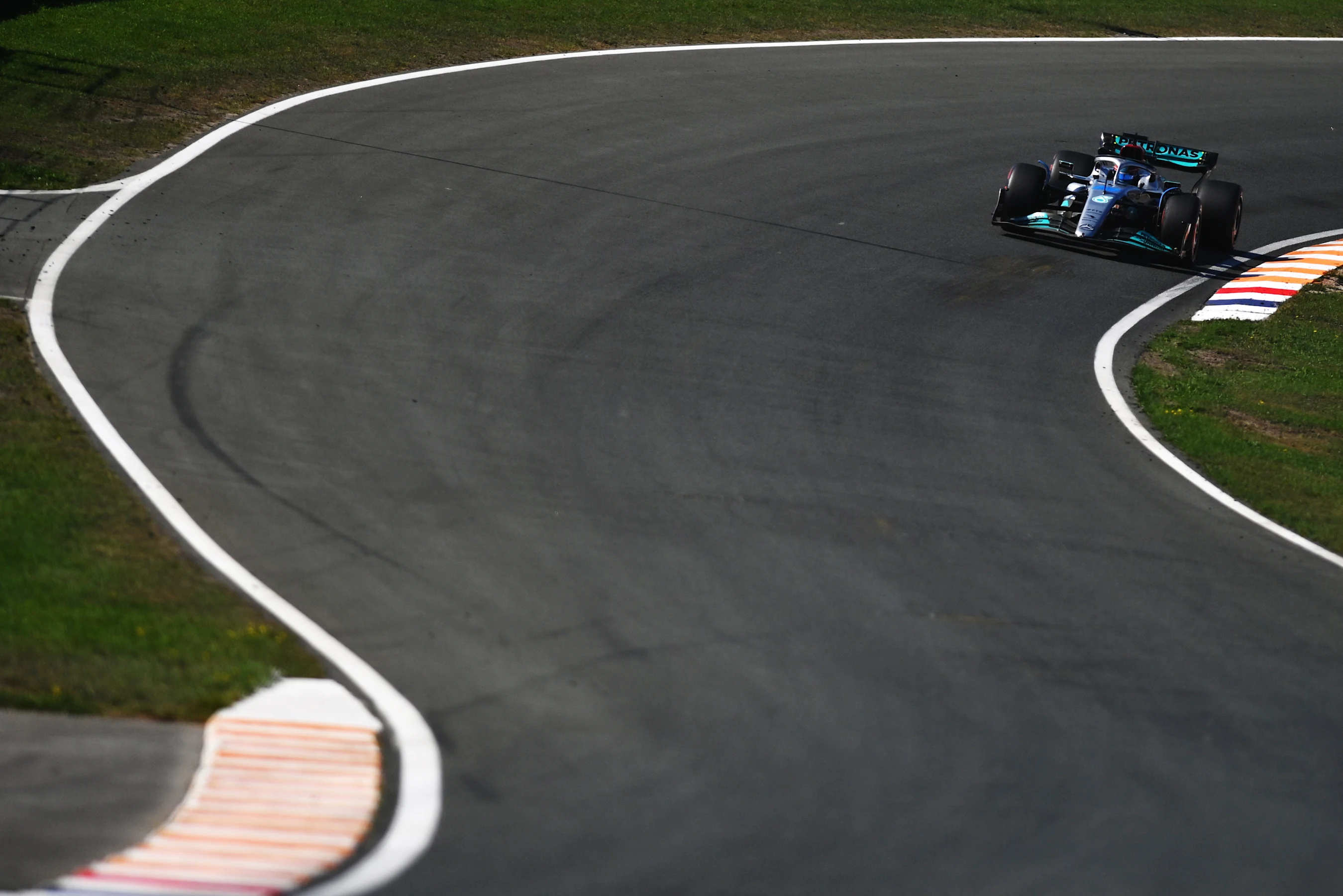 ZANDVOORT, NETHERLANDS - SEPTEMBER 03: George Russell of Great Britain driving the (63) Mercedes