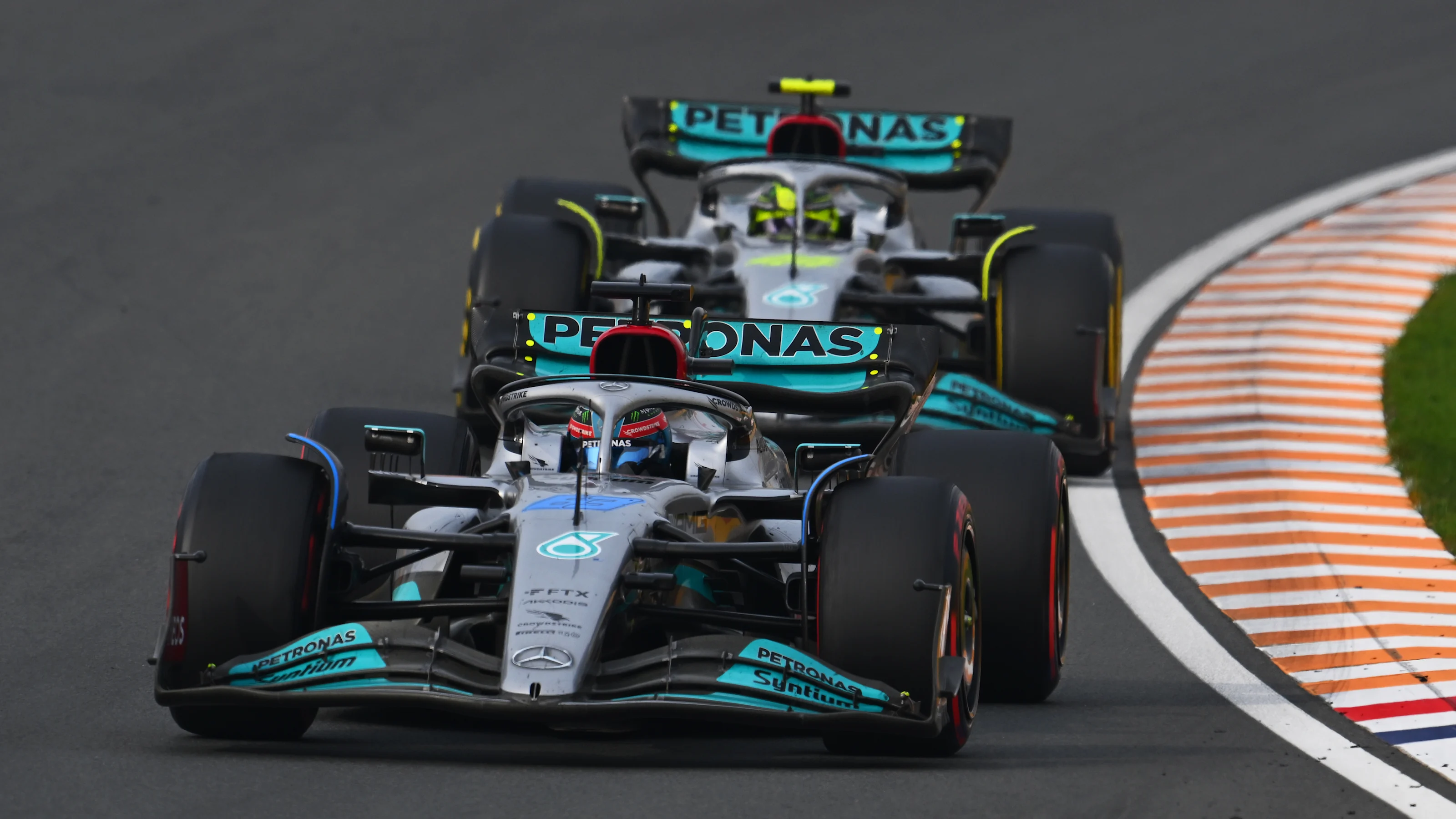 ZANDVOORT, NETHERLANDS - SEPTEMBER 04: George Russell of Great Britain driving the (63) Mercedes