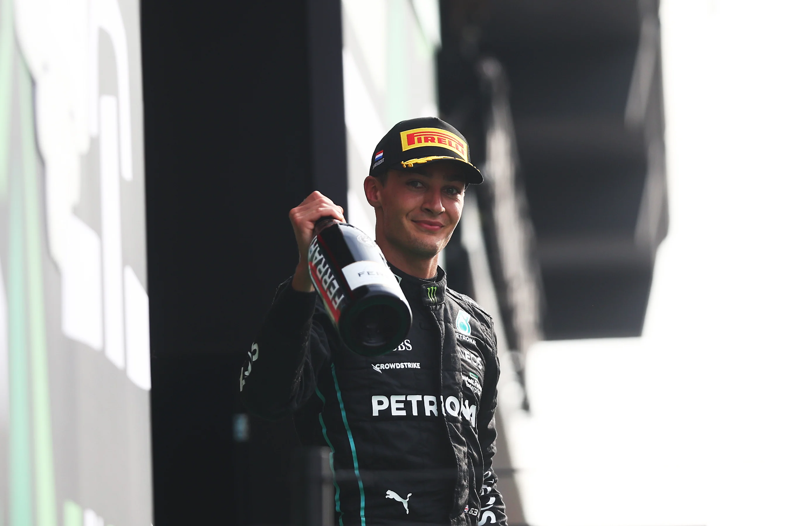 ZANDVOORT, NETHERLANDS - SEPTEMBER 04: Second placed George Russell of Great Britain and Mercedes