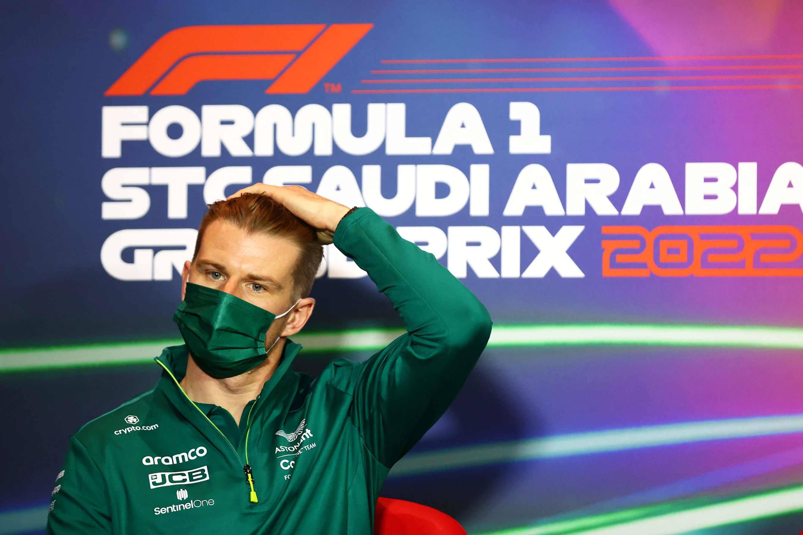 JEDDAH, SAUDI ARABIA - MARCH 25: Nico Hulkenberg of Germany and Aston Martin F1 Team looks on in