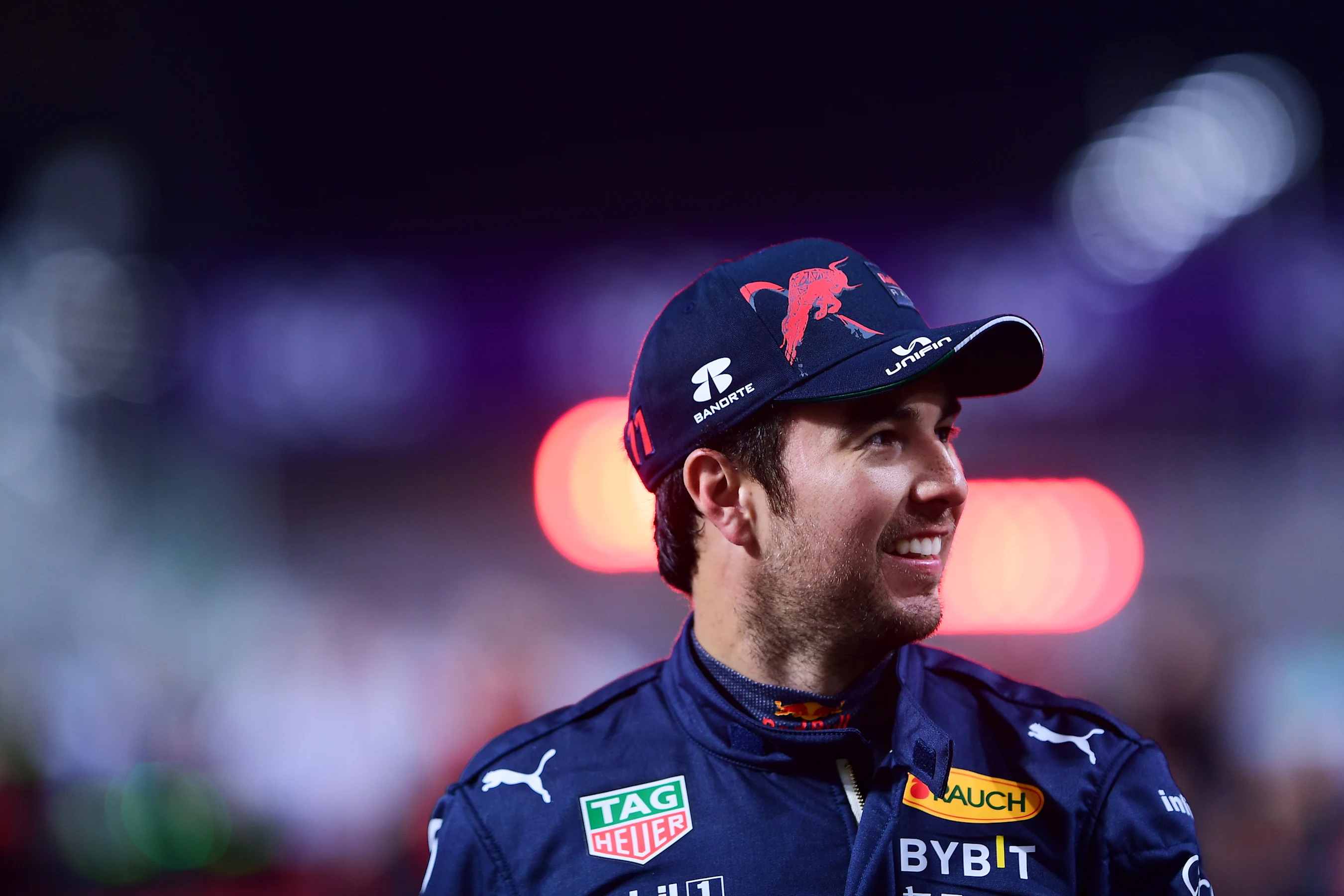 JEDDAH, SAUDI ARABIA - MARCH 26: Pole position qualifier Sergio Perez of Mexico and Oracle Red Bull