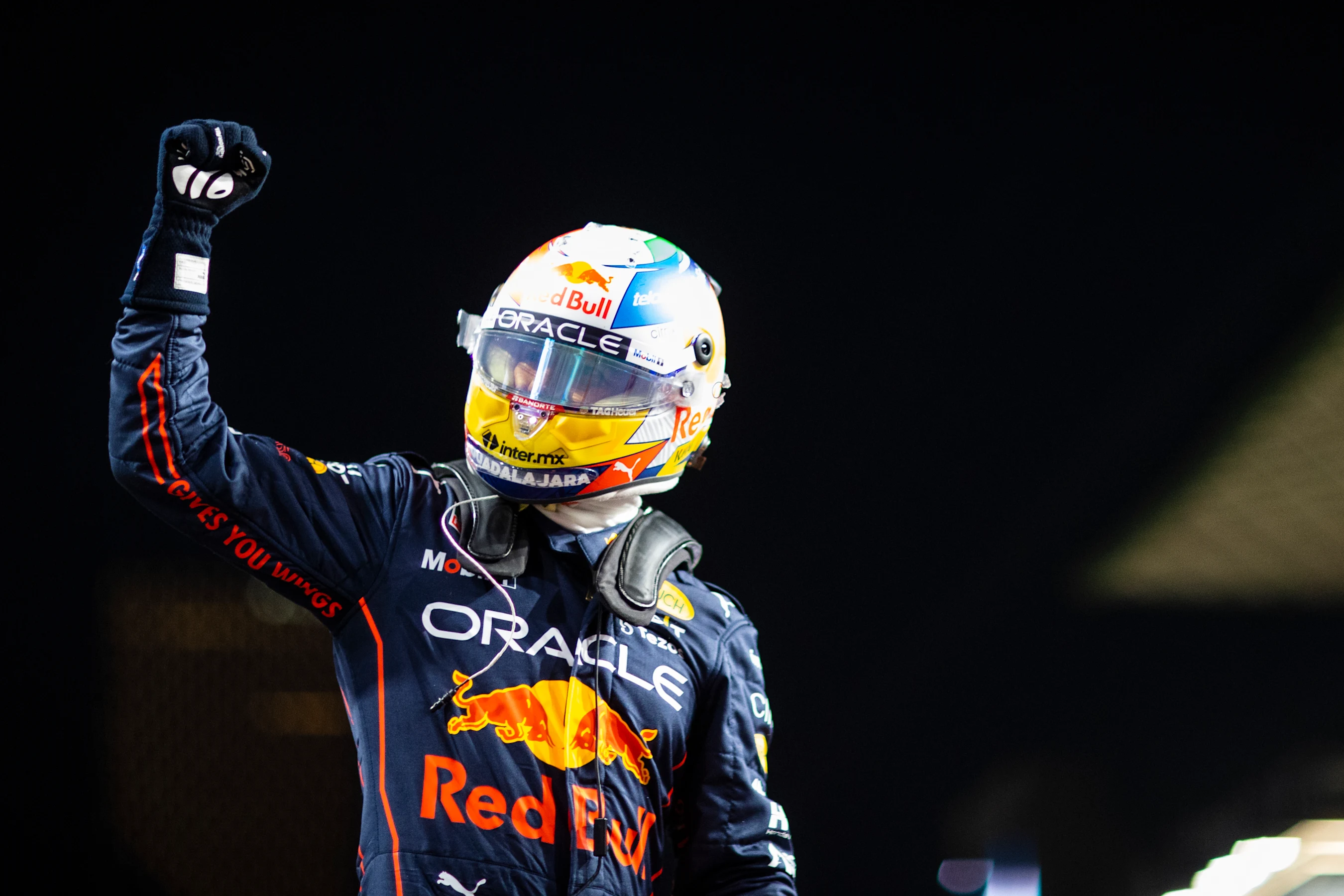 JEDDAH, SAUDI ARABIA - MARCH 26: Pole position qualifier Sergio Perez of Mexico and Oracle Red Bull