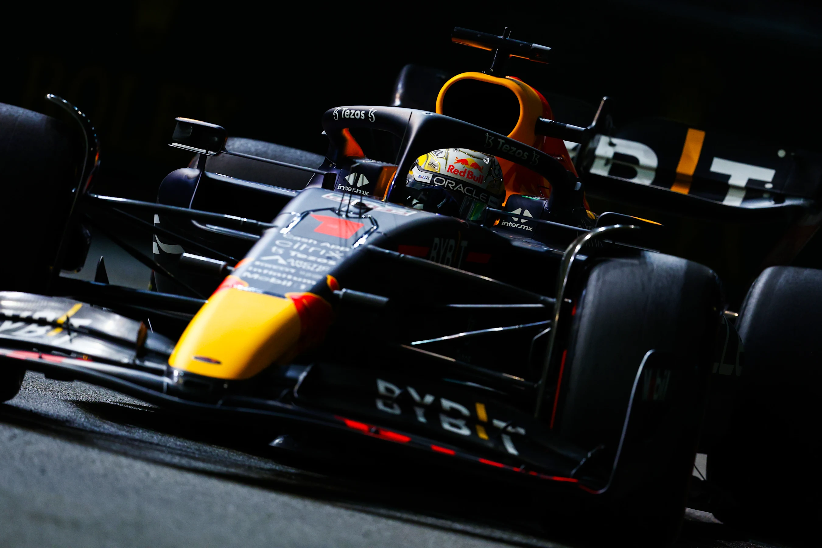 SINGAPORE, SINGAPORE - OCTOBER 01: Max Verstappen of the Netherlands driving the (1) Oracle Red