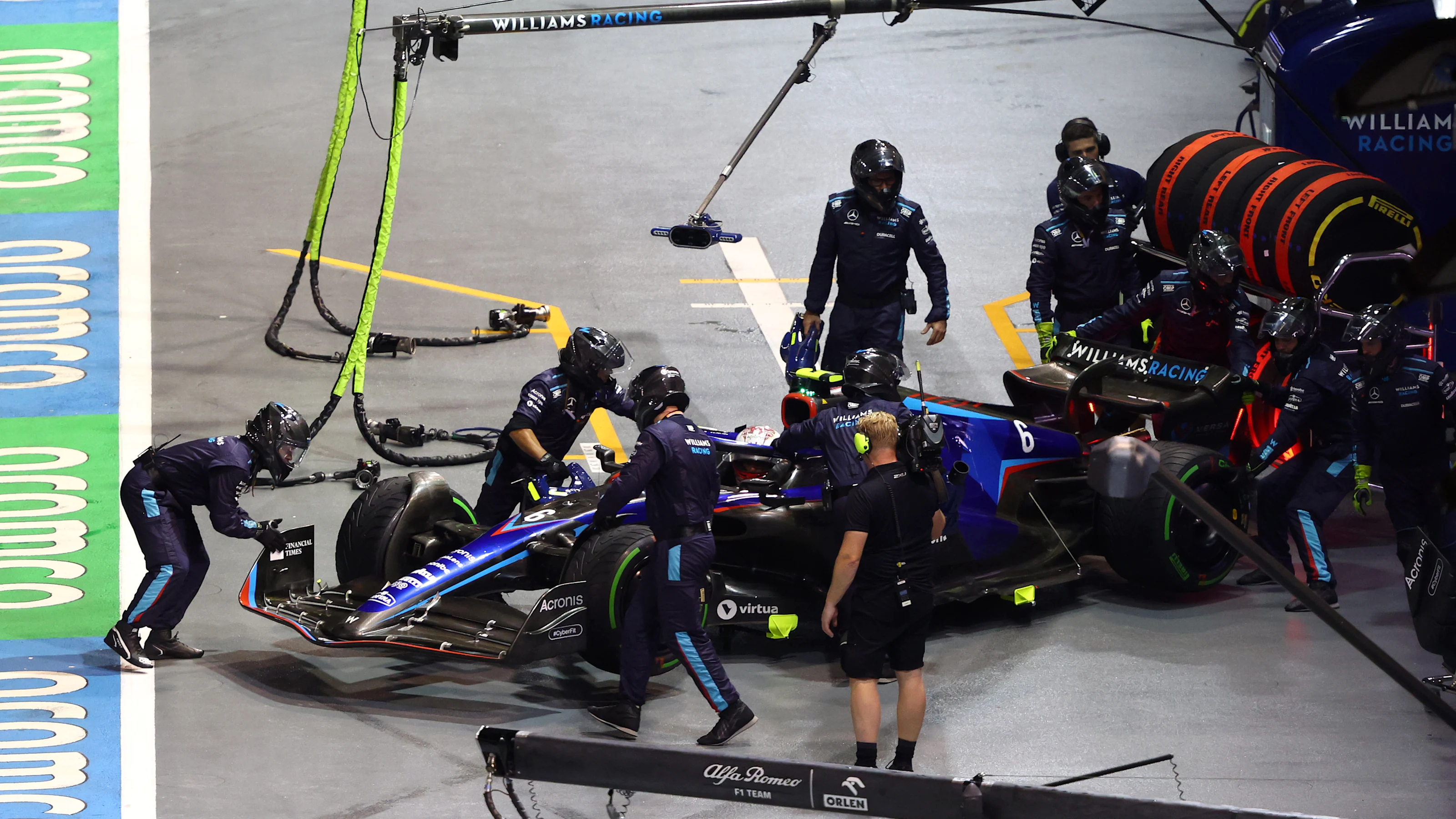 SINGAPORE, SINGAPORE - OCTOBER 02: Nicholas Latifi of Canada driving the (6) Williams FW44 Mercedes