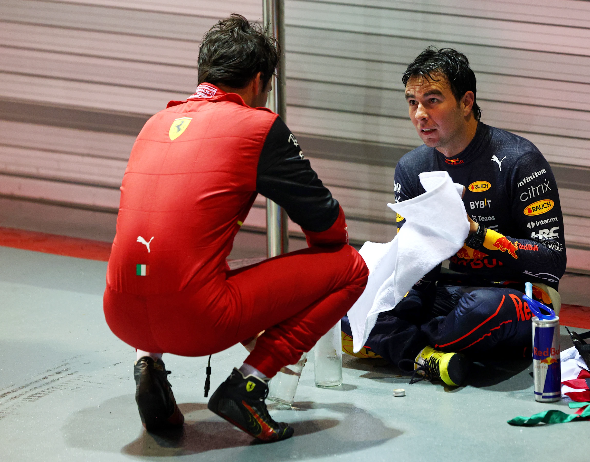 SINGAPORE, SINGAPORE - OCTOBER 02: Race winner Sergio Perez of Mexico and Oracle Red Bull Racing