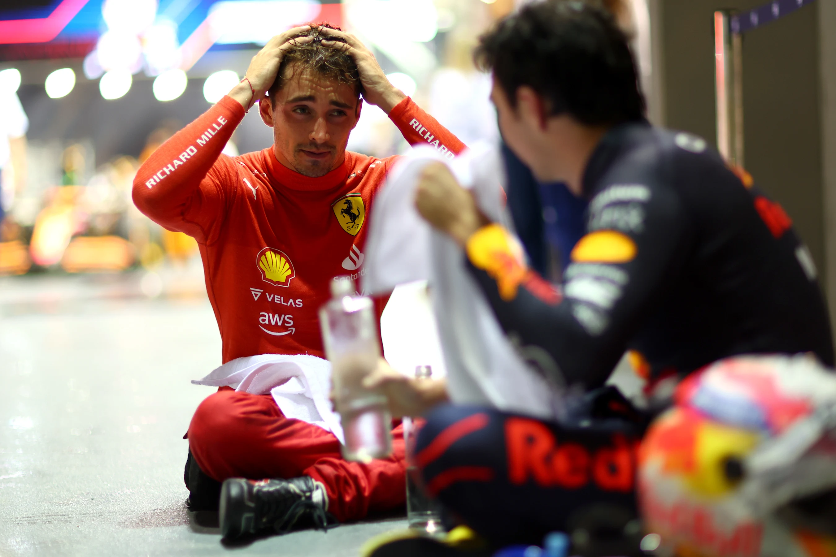 SINGAPORE, SINGAPORE - OCTOBER 02: Race winner Sergio Perez of Mexico and Oracle Red Bull Racing