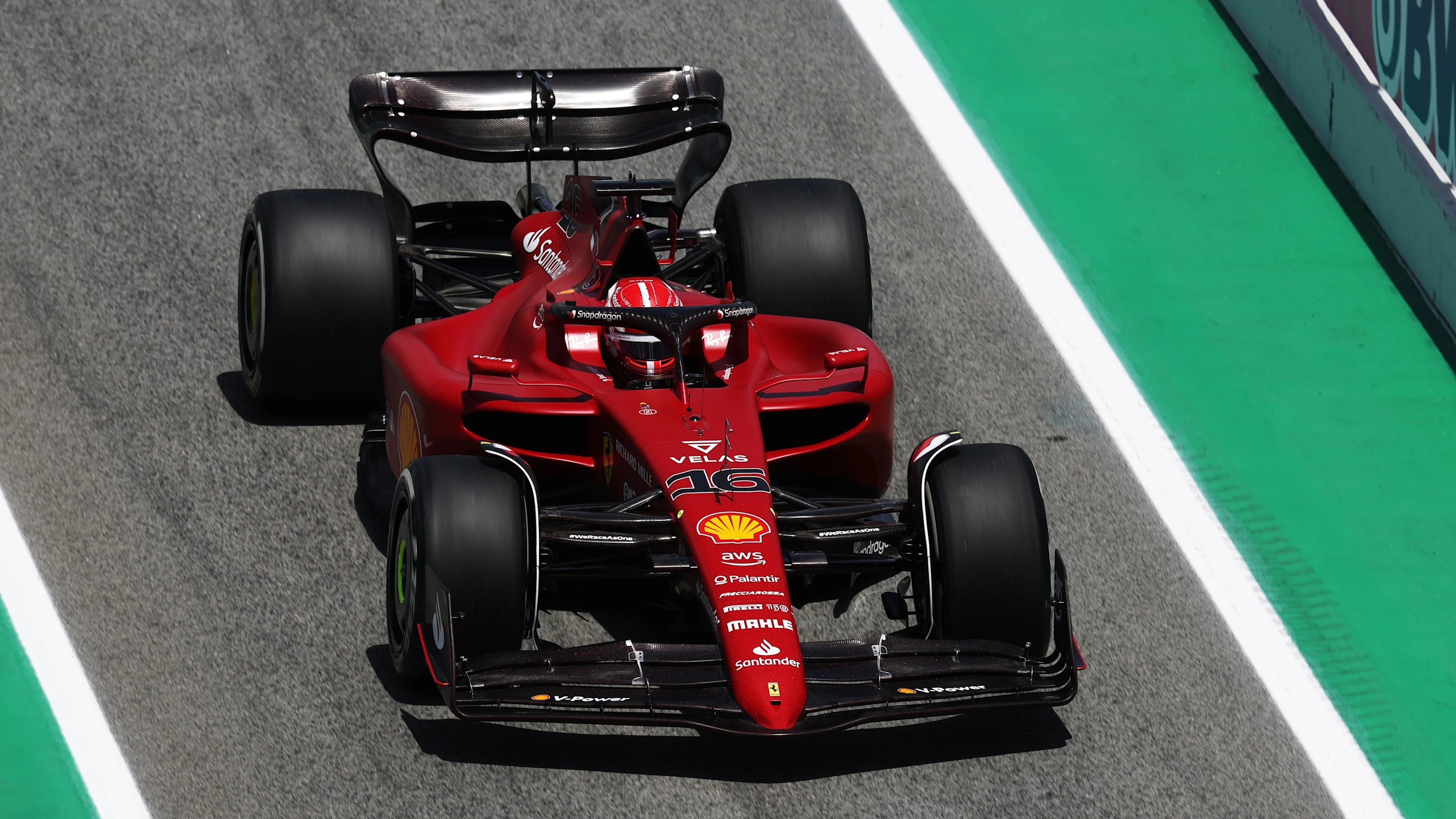 BARCELONA, SPAIN - MAY 20: Charles Leclerc of Monaco driving the (16) Ferrari F1-75 during practice