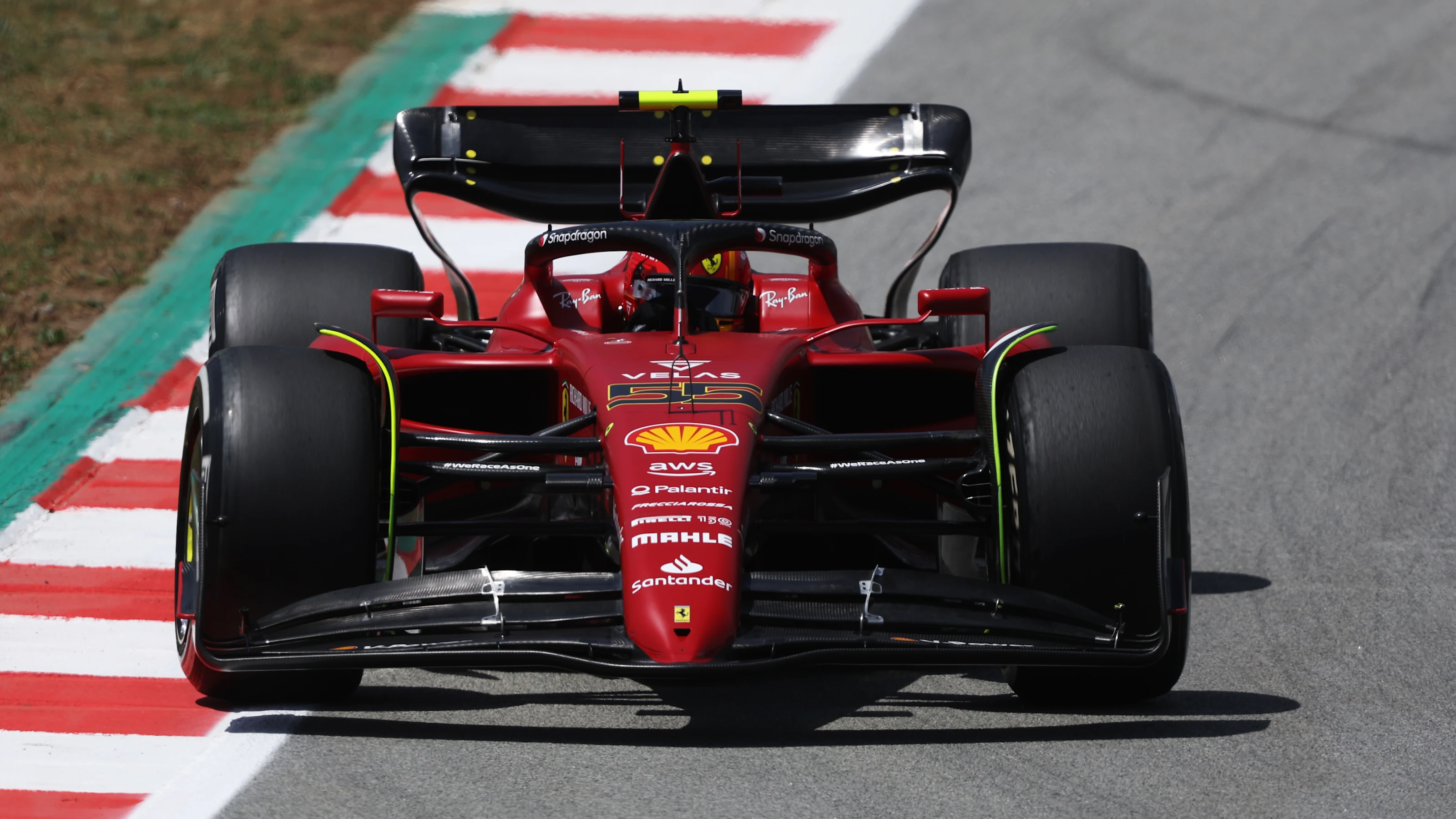 BARCELONA, SPAIN - MAY 20: Carlos Sainz of Spain driving (55) the Ferrari F1-75 on track during