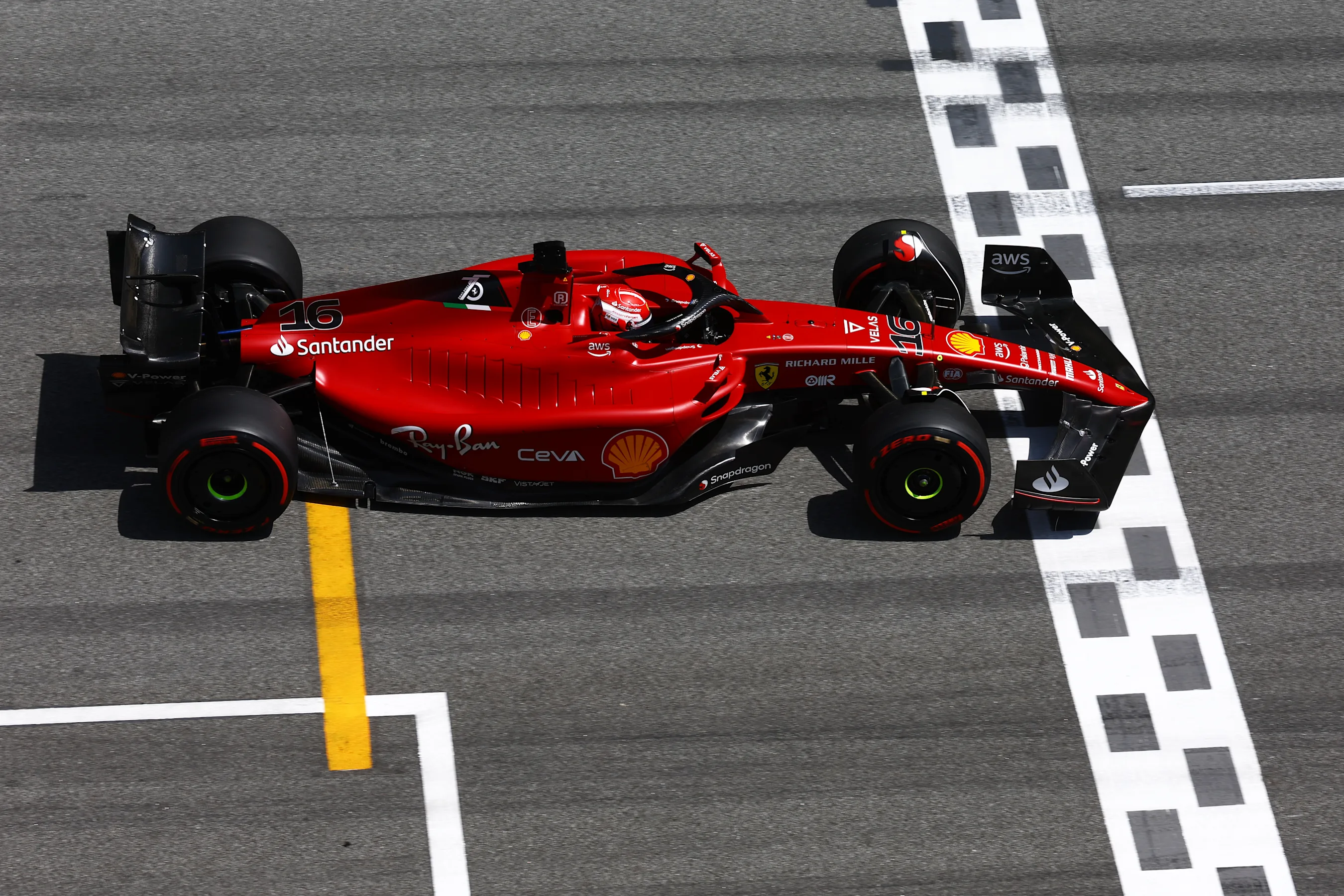 BARCELONA, SPAIN - MAY 20: Charles Leclerc of Monaco driving the (16) Ferrari F1-75 on track during