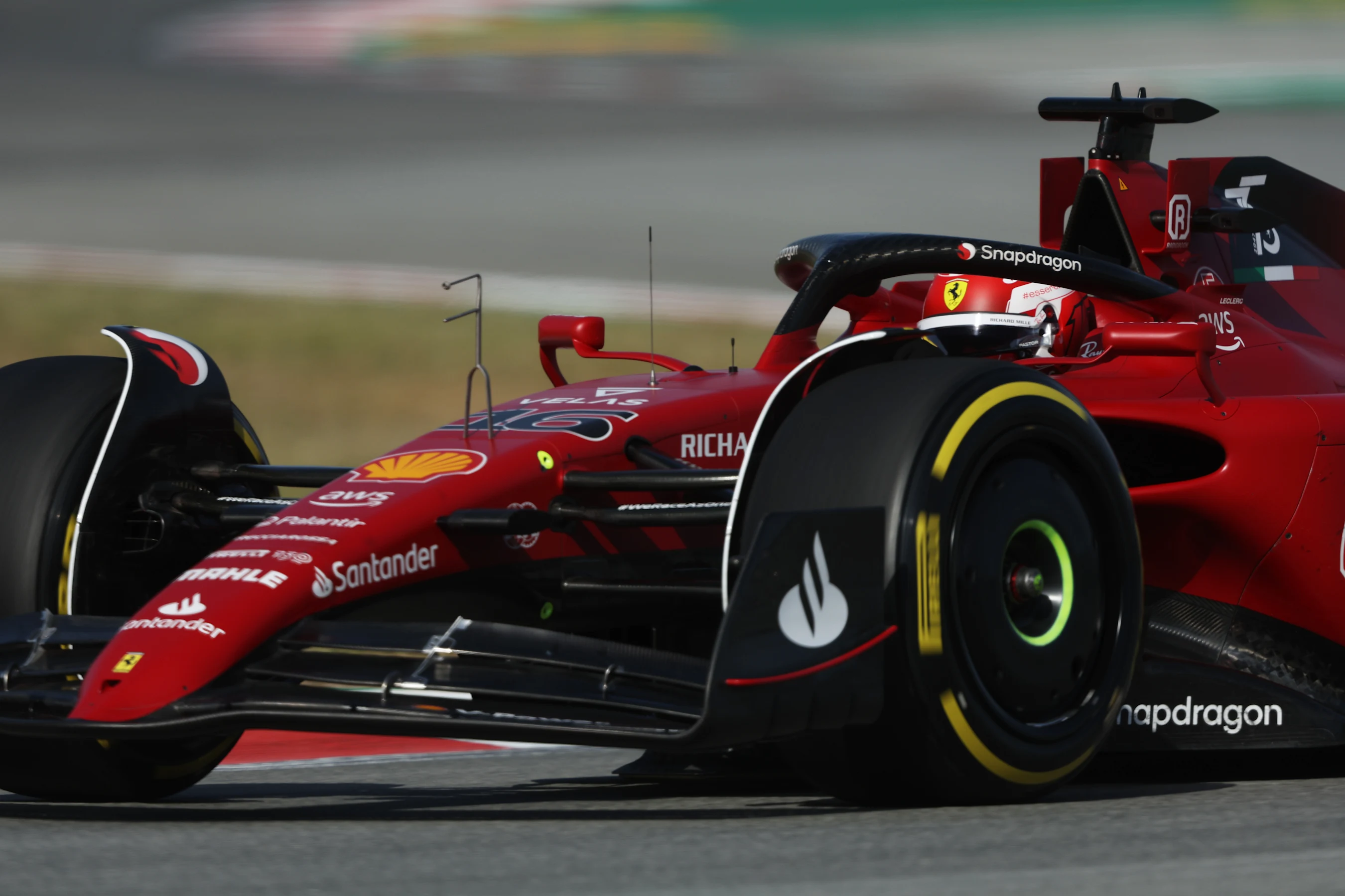BARCELONA, SPAIN - MAY 20: Charles Leclerc of Monaco driving the (16) Ferrari F1-75 on track during