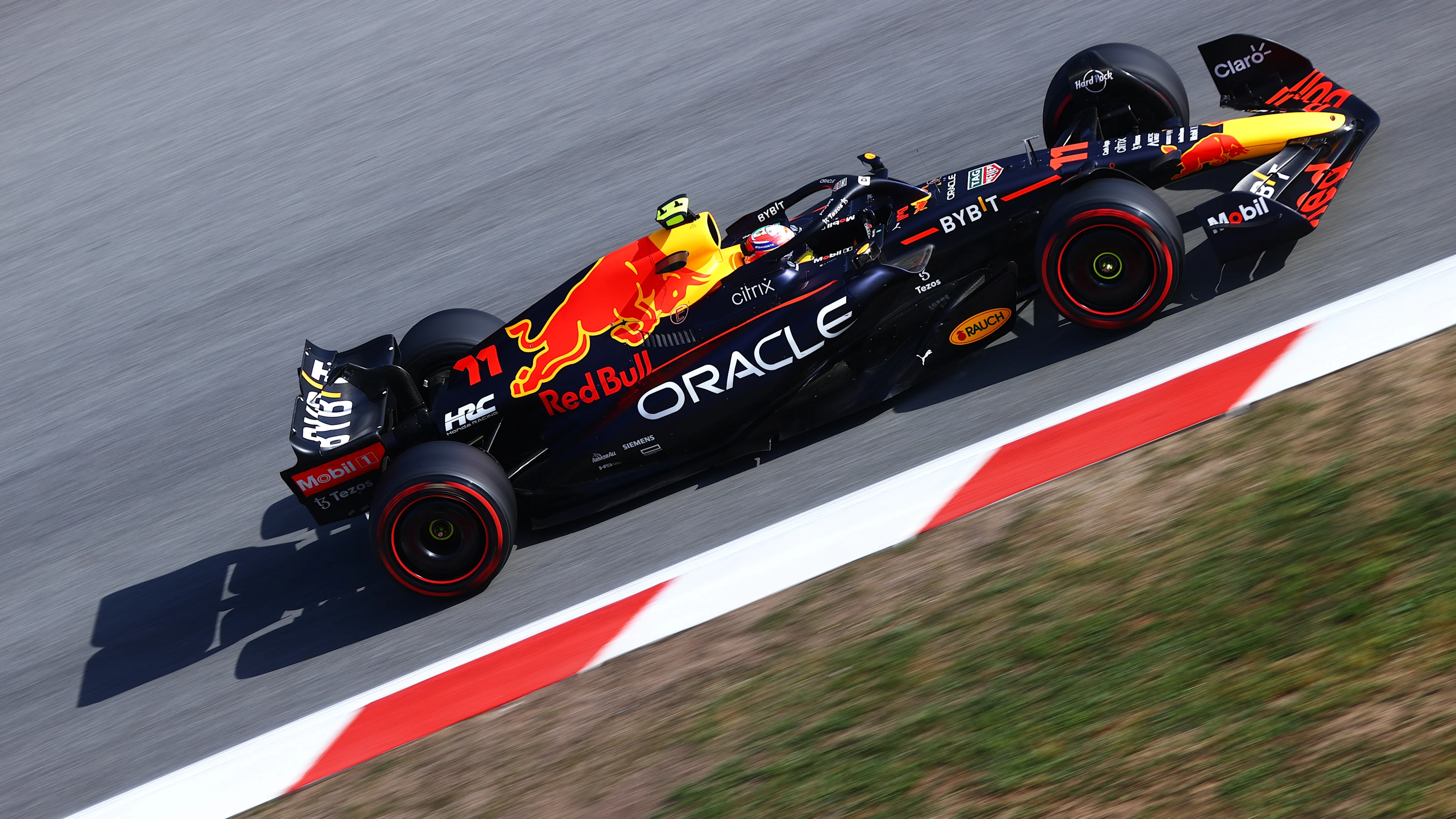 BARCELONA, SPAIN - MAY 20: Sergio Perez of Mexico driving the (11) Oracle Red Bull Racing RB18 on