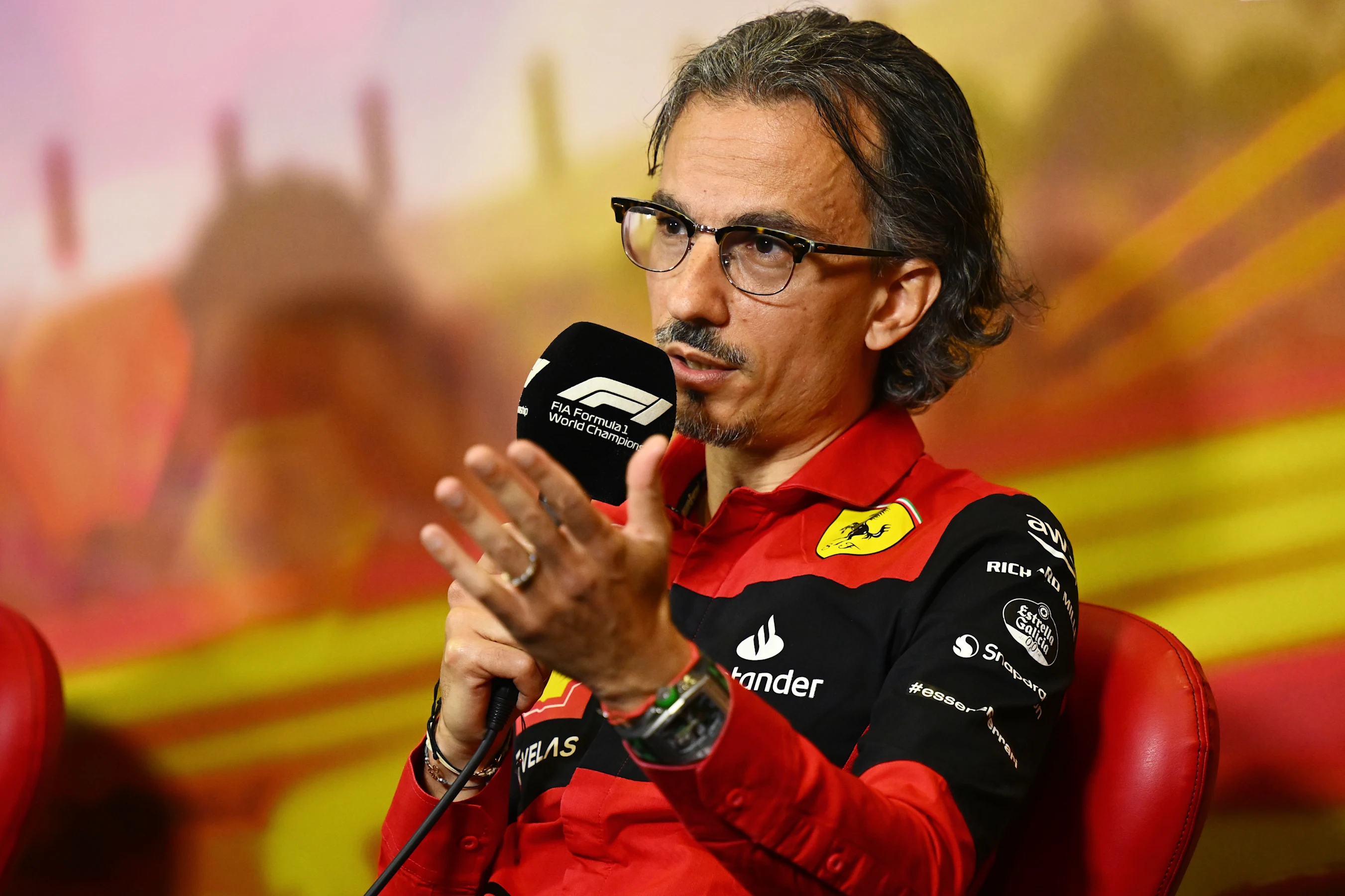 BARCELONA, SPAIN - MAY 21: Laurent Mekies, Scuderia Ferrari Sporting Director talks in the Team