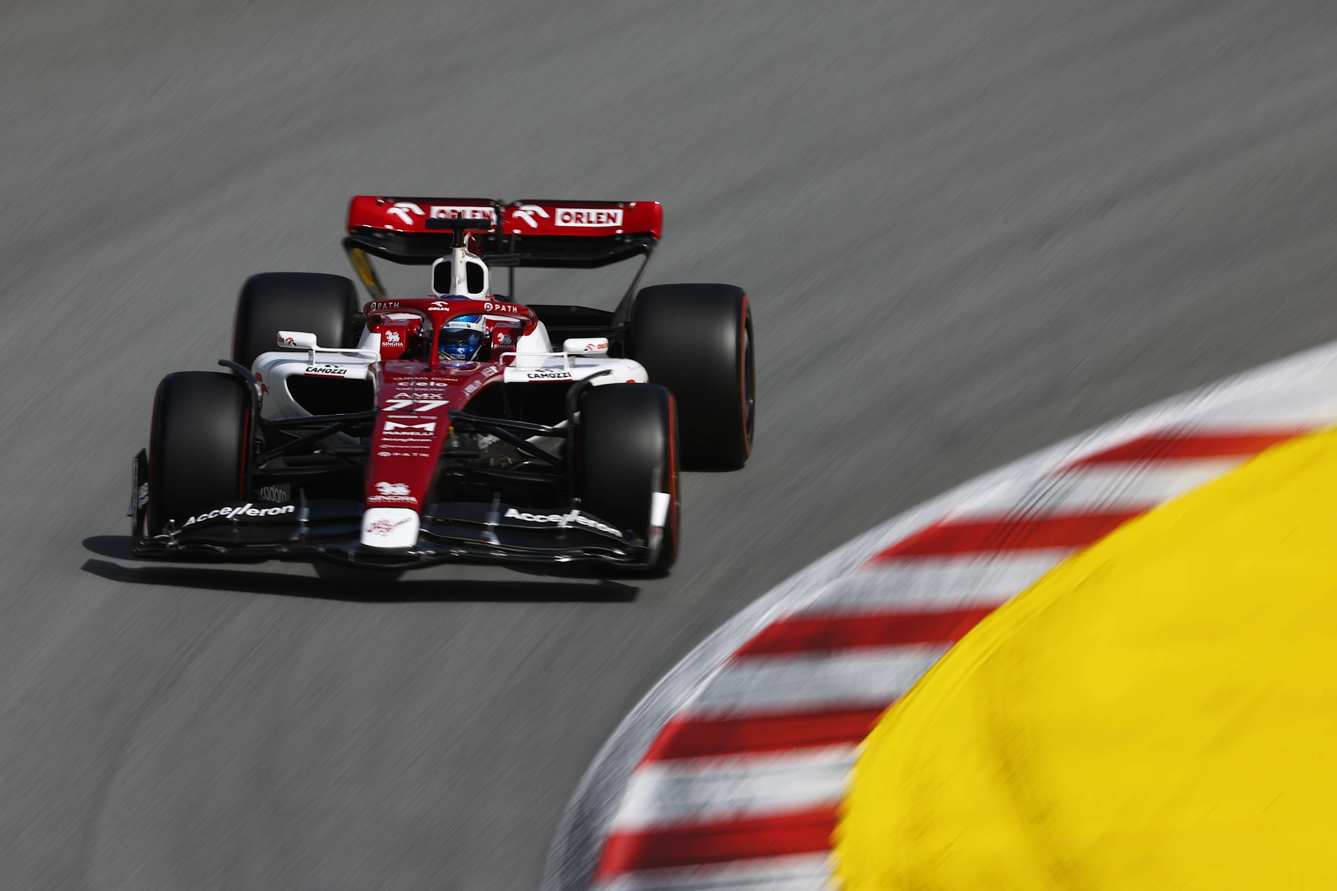 BARCELONA, SPAIN - MAY 21: Valtteri Bottas of Finland driving the (77) Alfa Romeo F1 C42 Ferrari on