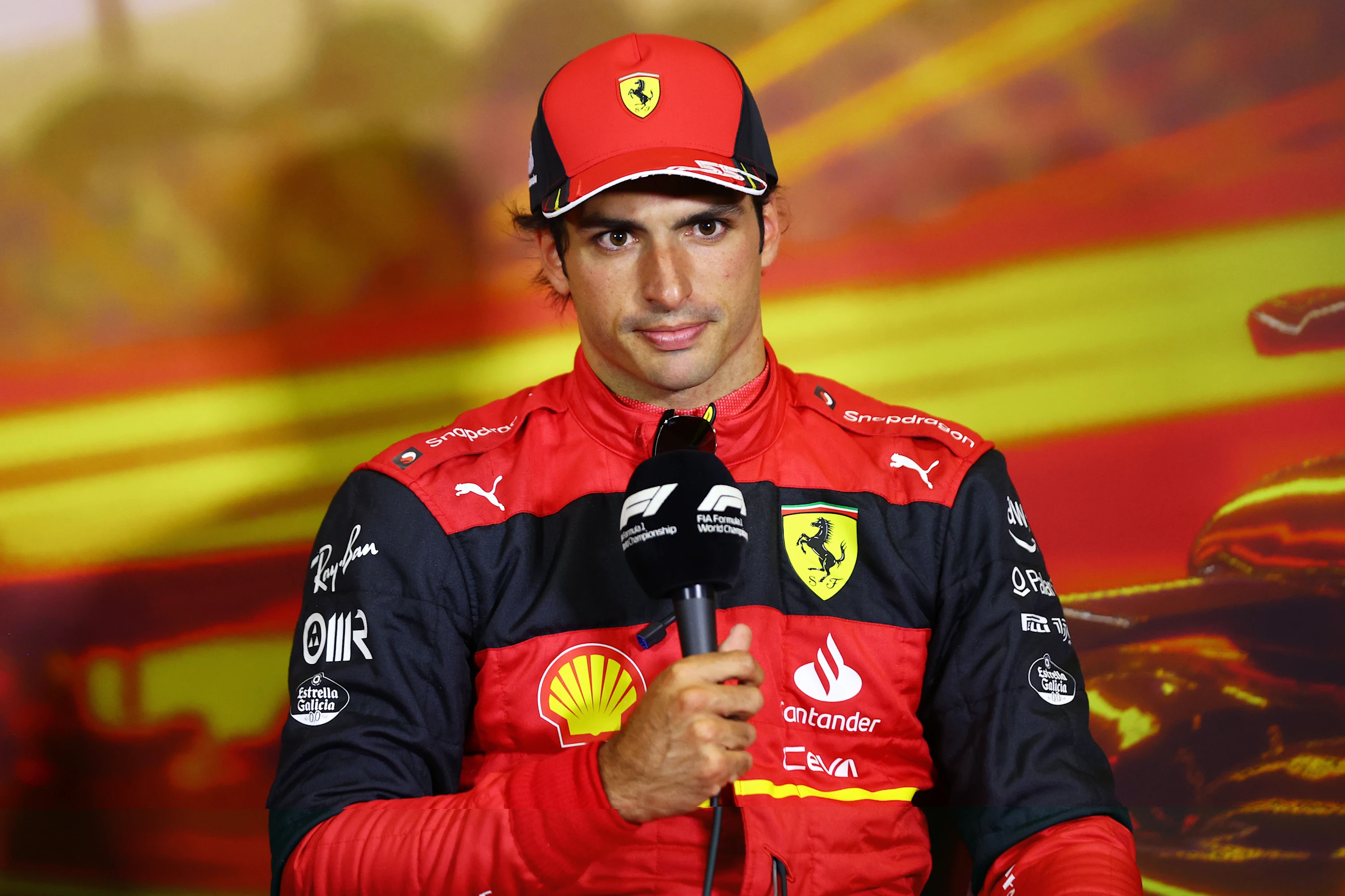 BARCELONA, SPAIN - MAY 21: Third placed qualifier Carlos Sainz of Spain and Ferrari talks in the