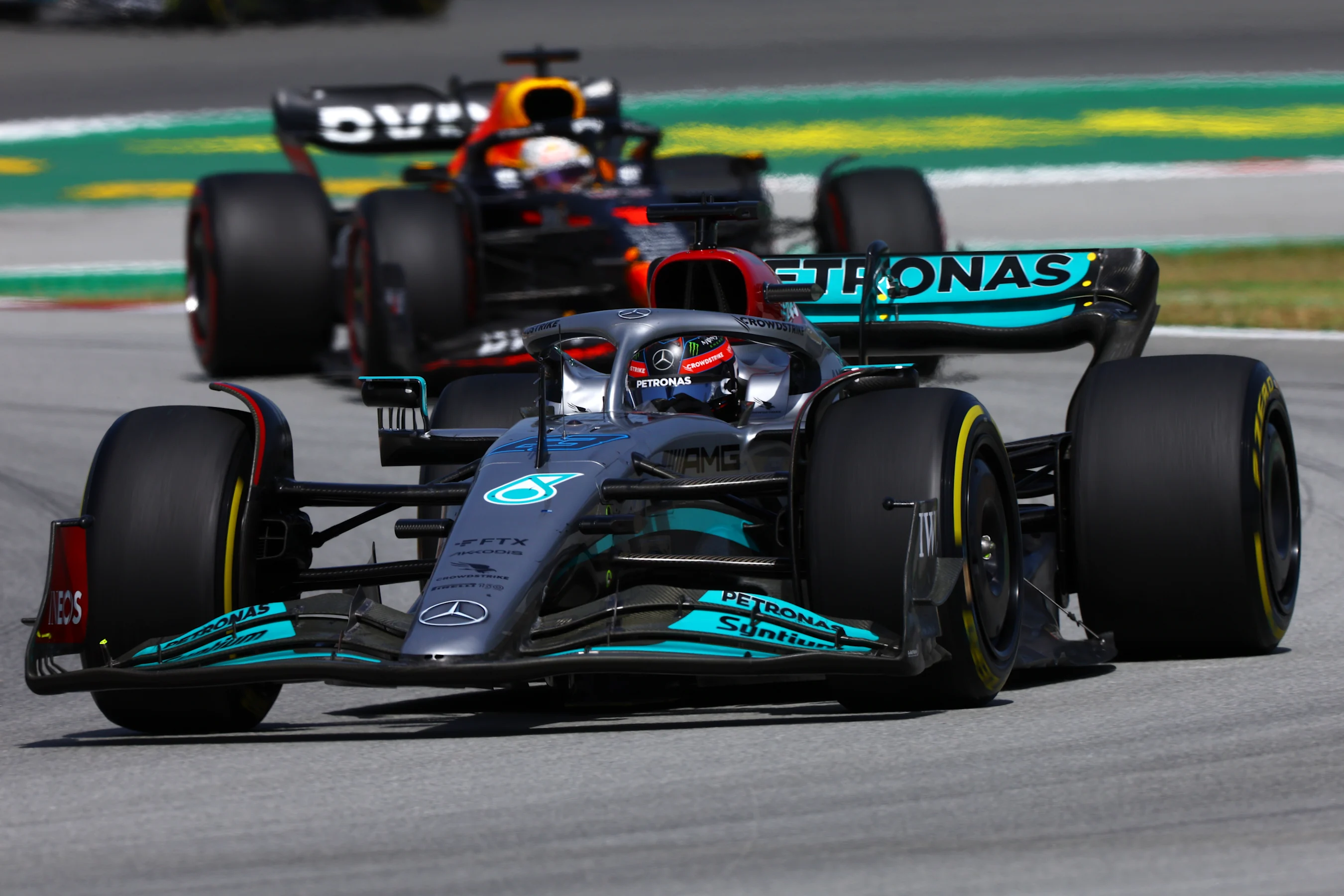 BARCELONA, SPAIN - MAY 22: George Russell of Great Britain driving the (63) Mercedes AMG Petronas
