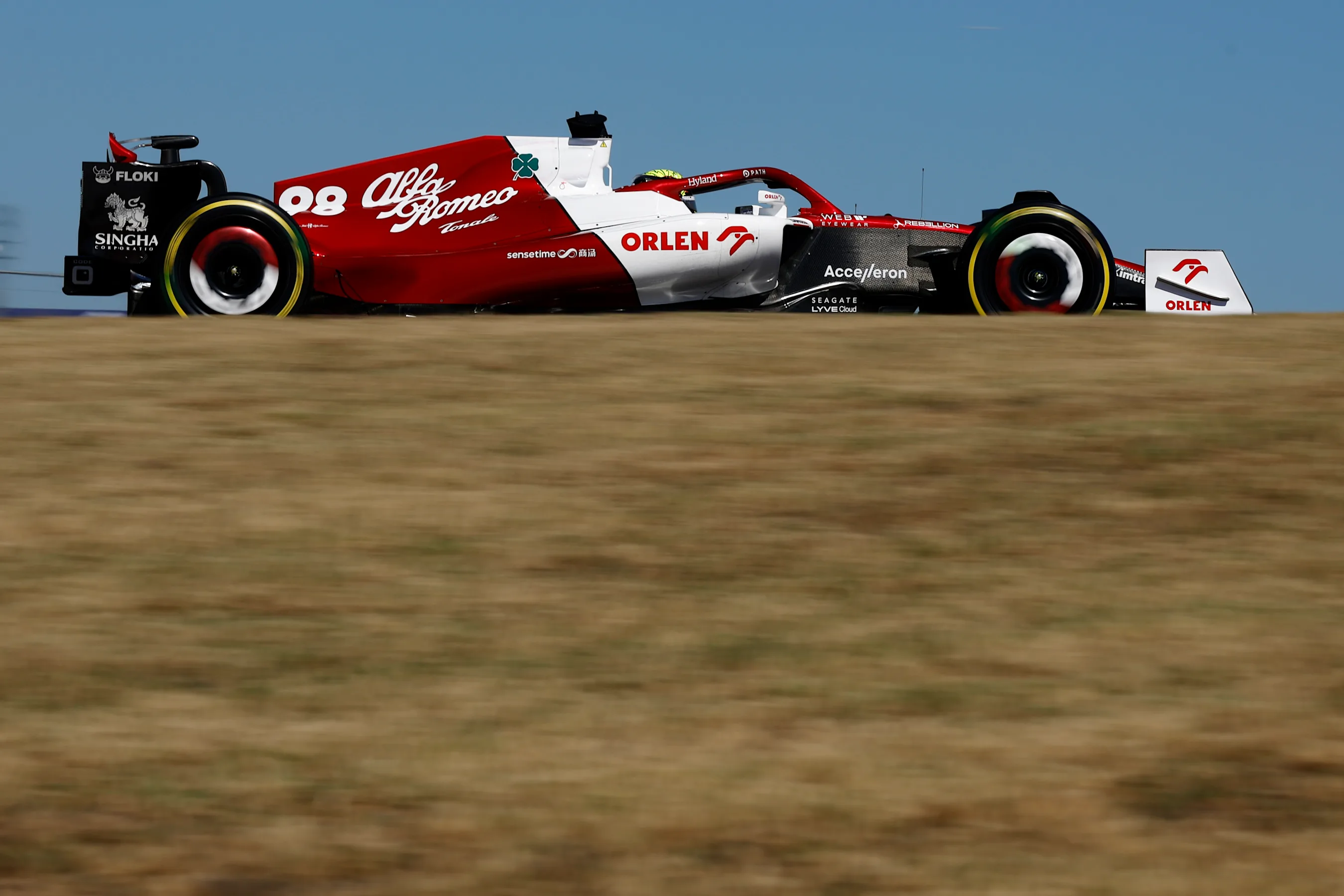 AUSTIN, TEXAS - OCTOBER 21: Theo Pourchaire of France driving the (98) Alfa Romeo F1 C42 Ferrari on