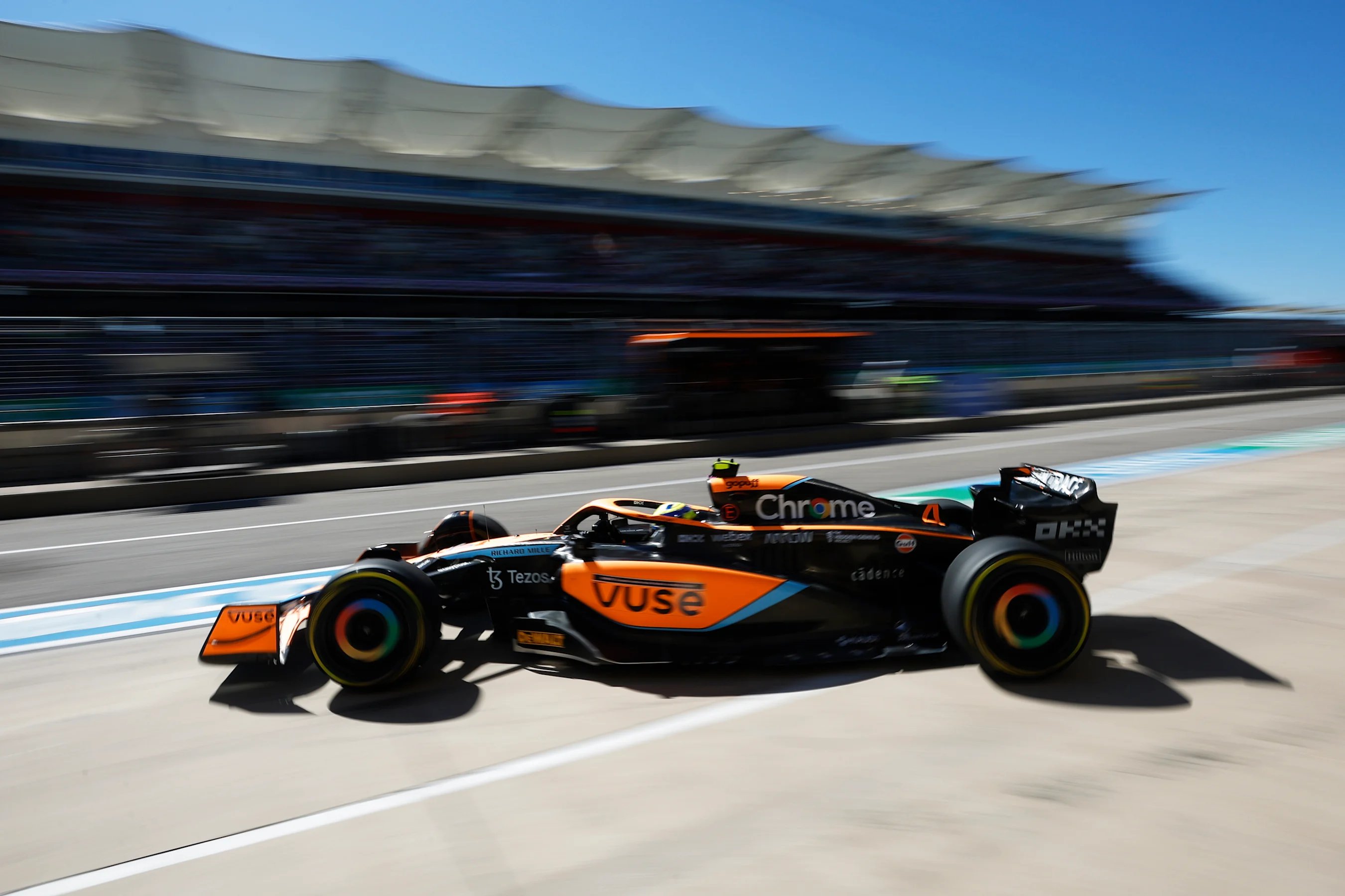 AUSTIN, TEXAS - OCTOBER 21: Lando Norris of Great Britain driving the (4) McLaren MCL36 Mercedes in