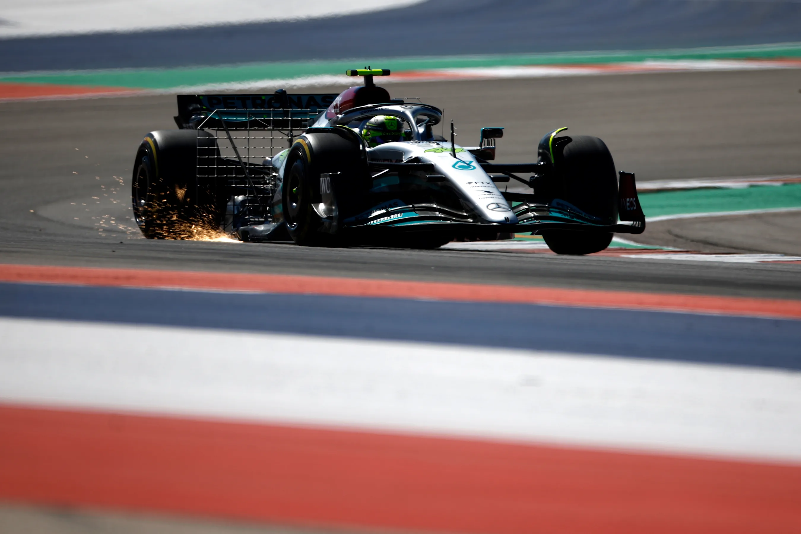 AUSTIN, TEXAS - OCTOBER 21: Lewis Hamilton of Great Britain driving the (44) Mercedes AMG Petronas