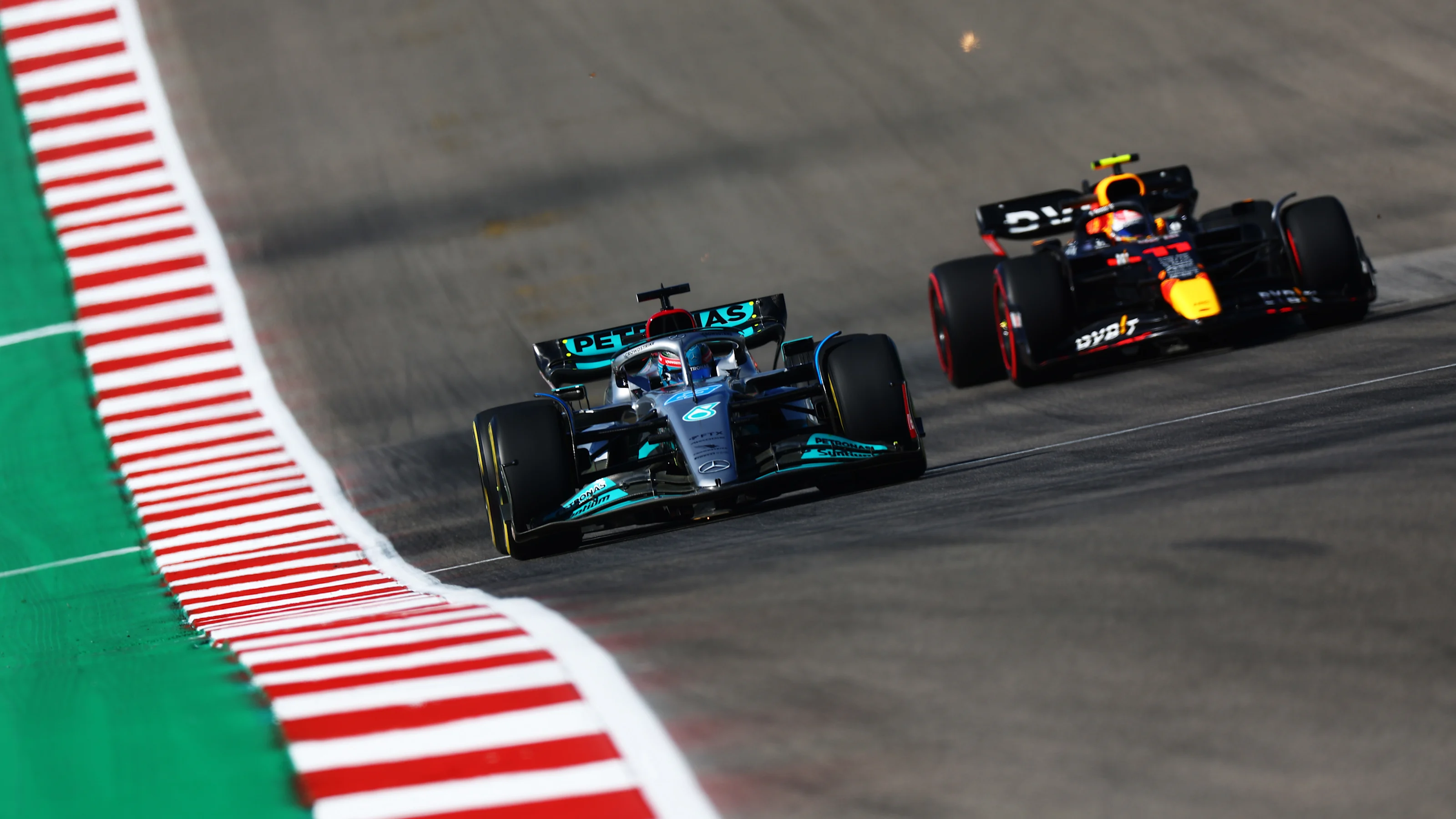 AUSTIN, TEXAS - OCTOBER 21: George Russell of Great Britain driving the (63) Mercedes AMG Petronas