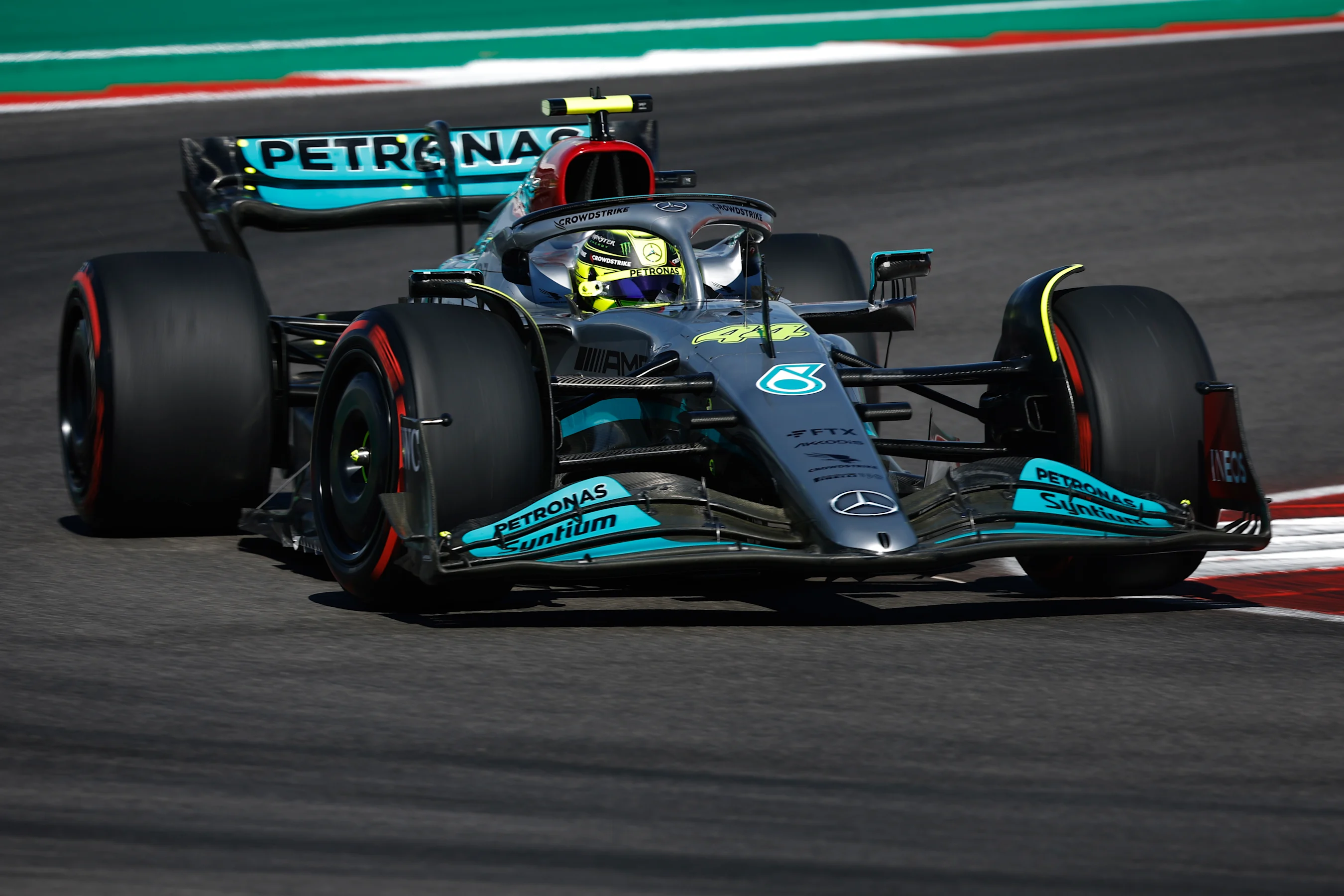 AUSTIN, TEXAS - OCTOBER 22: Lewis Hamilton of Great Britain driving the (44) Mercedes AMG Petronas