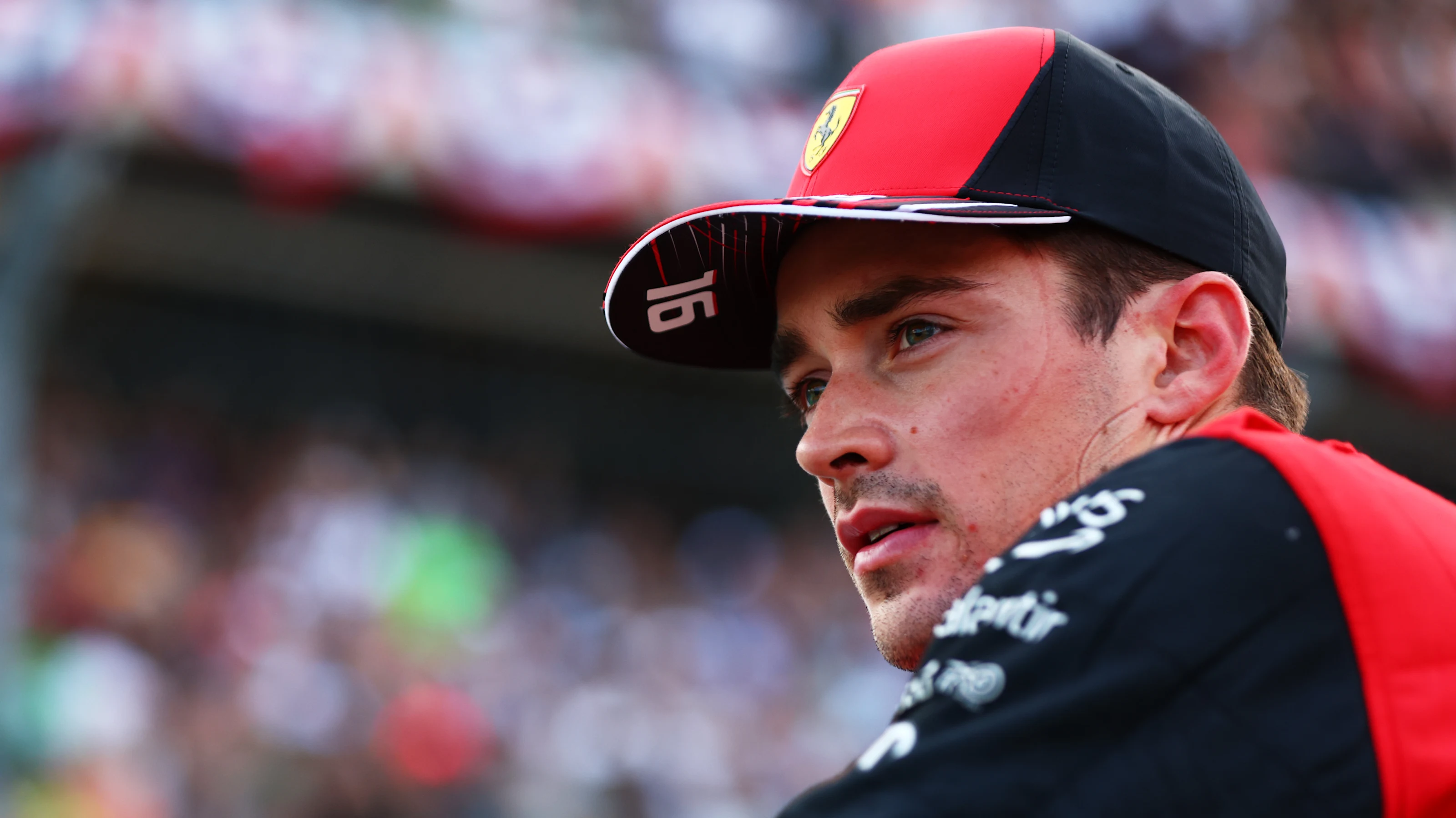 AUSTIN, TEXAS - OCTOBER 22: Second placed qualifier Charles Leclerc of Monaco and Ferrari looks on