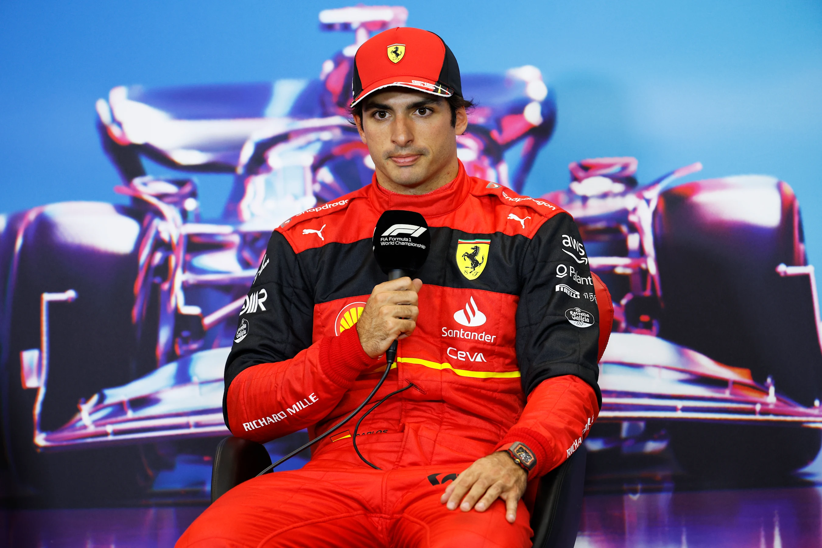 AUSTIN, TEXAS - OCTOBER 22: Pole position qualifier Carlos Sainz of Spain and Ferrari attends the
