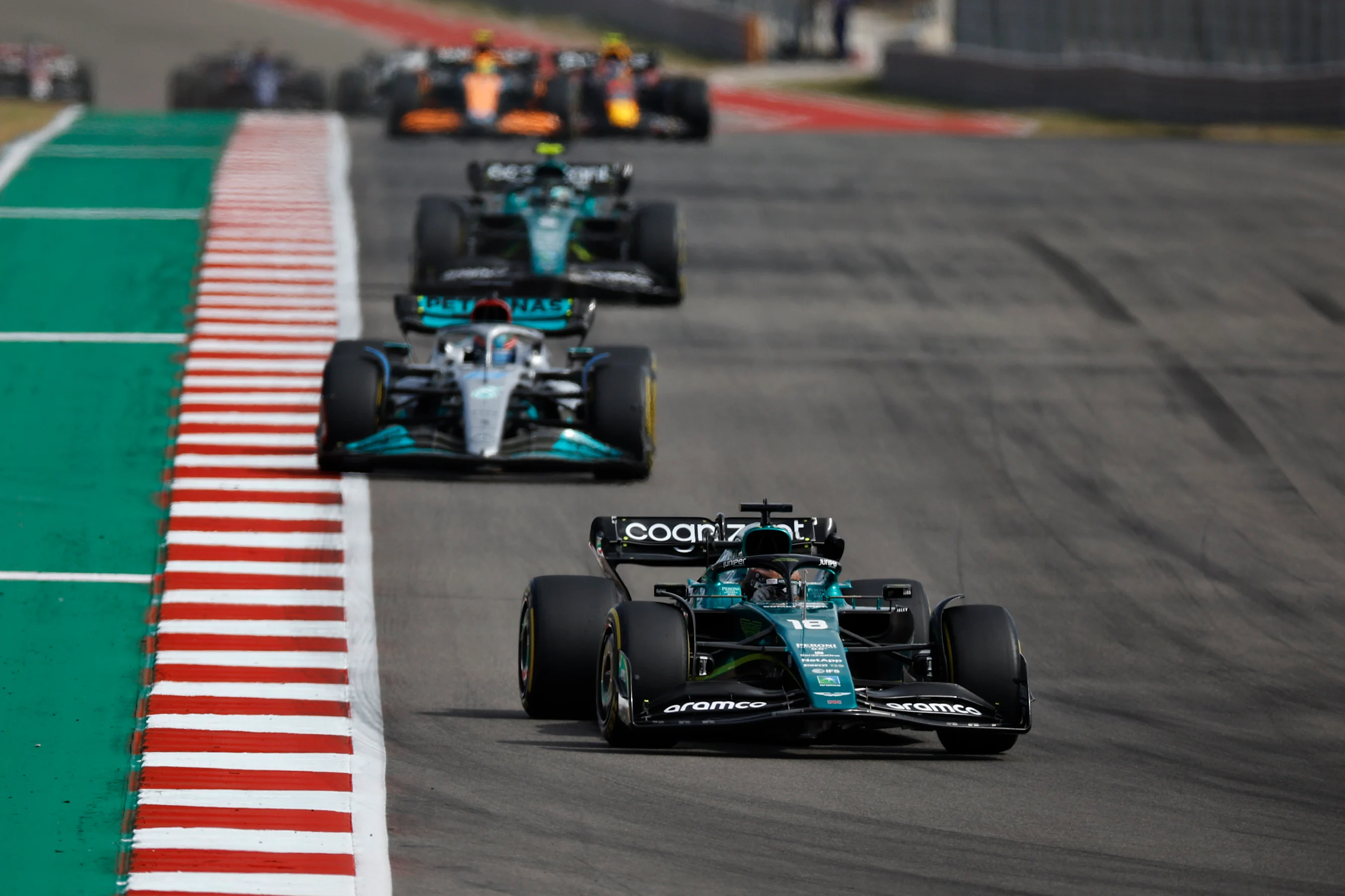 AUSTIN, TEXAS - OCTOBER 23: Lance Stroll of Canada driving the (18) Aston Martin AMR22 Mercedes
