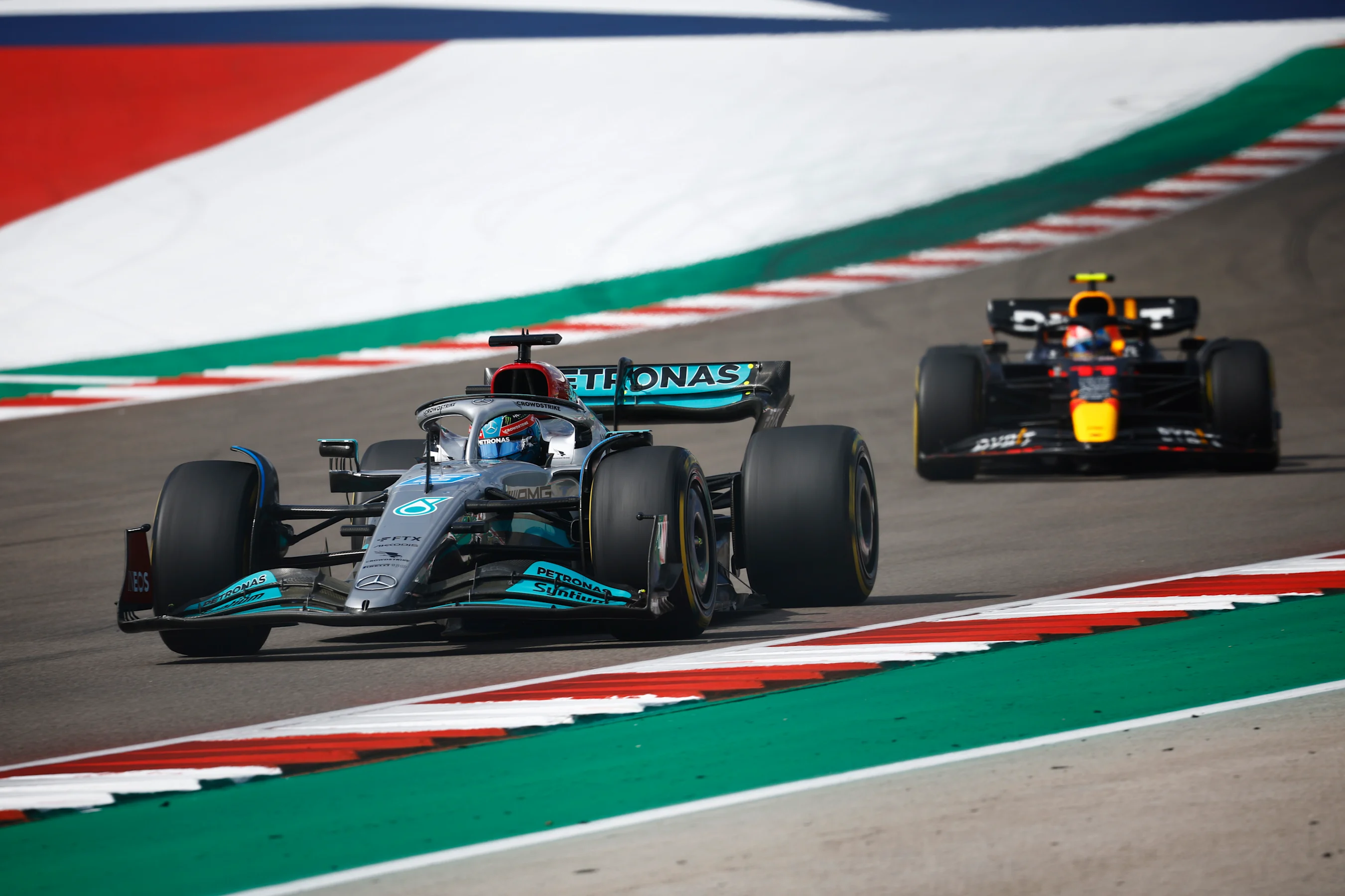 AUSTIN, TEXAS - OCTOBER 23: George Russell of Great Britain driving the (63) Mercedes AMG Petronas