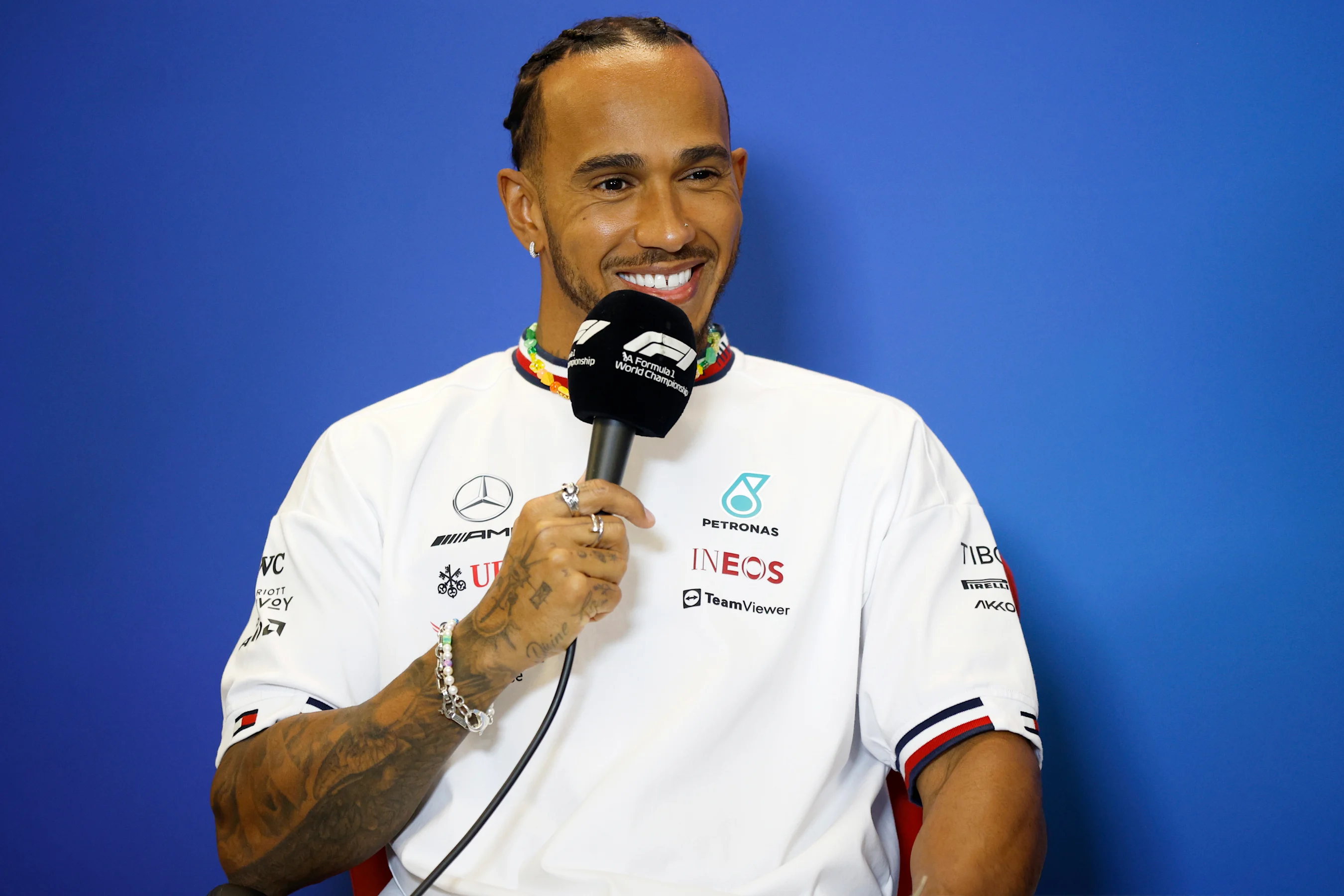 AUSTIN, TEXAS - OCTOBER 20: Lewis Hamilton of Great Britain and Mercedes attends the Drivers Press