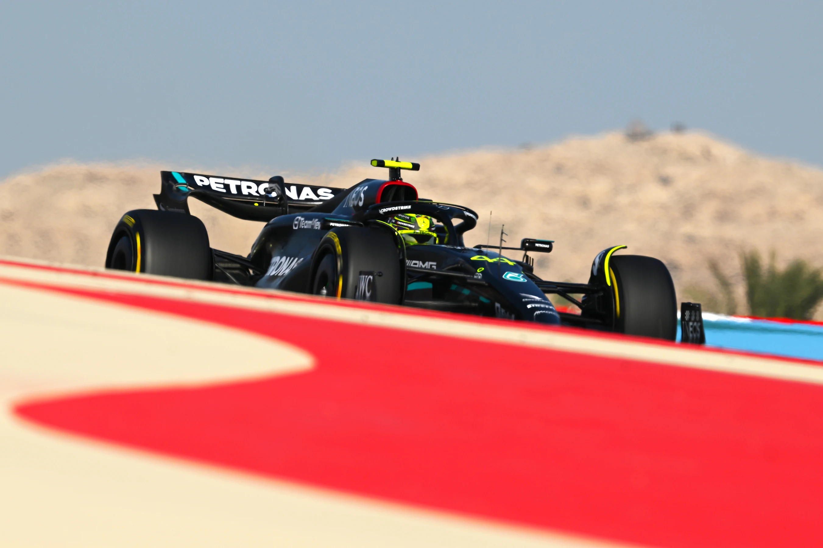 BAHRAIN, BAHRAIN - MARCH 03: Lewis Hamilton of Great Britain driving the (44) Mercedes AMG Petronas