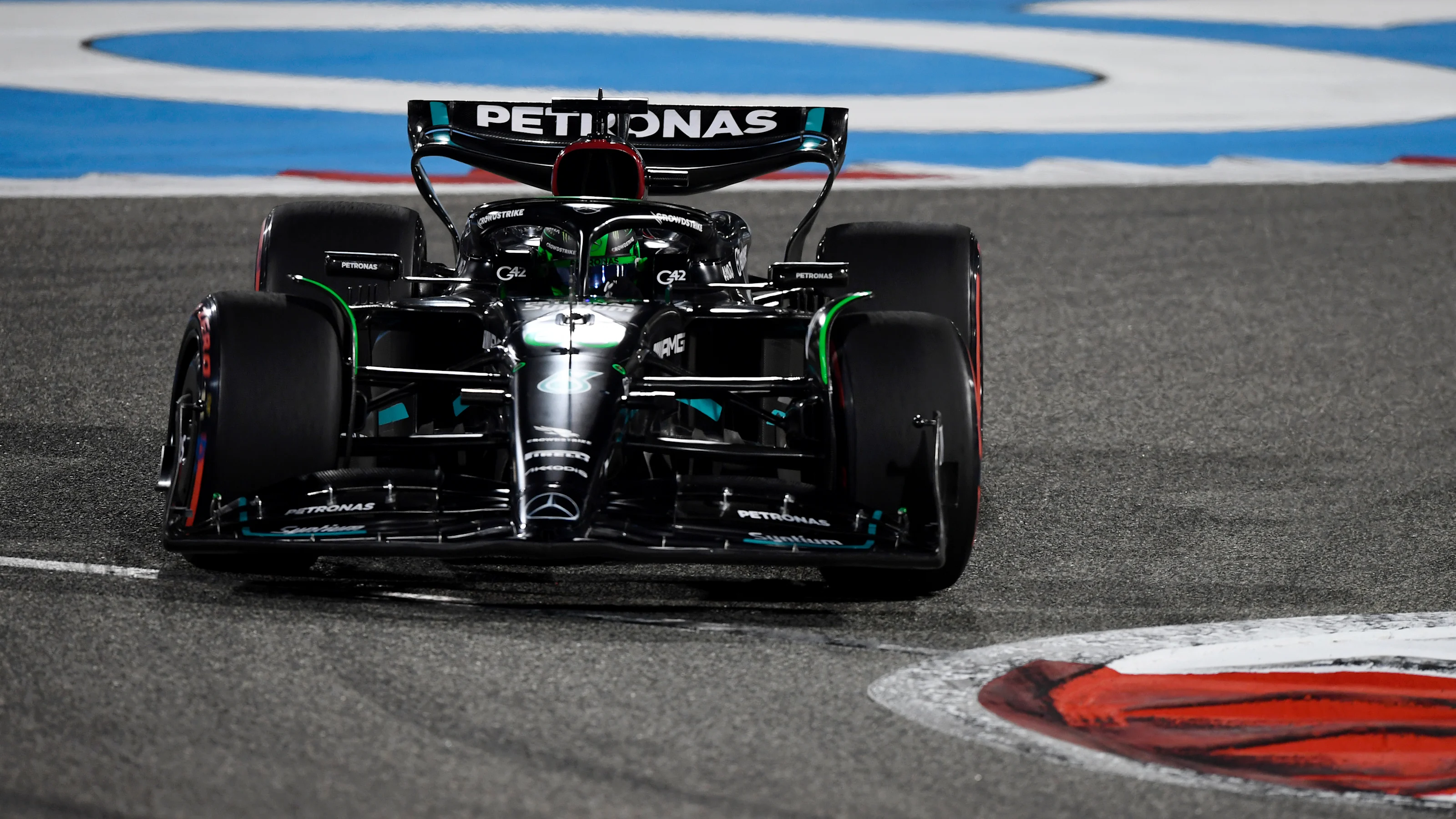 BAHRAIN, BAHRAIN - MARCH 05: George Russell of Great Britain driving the (63) Mercedes AMG Petronas